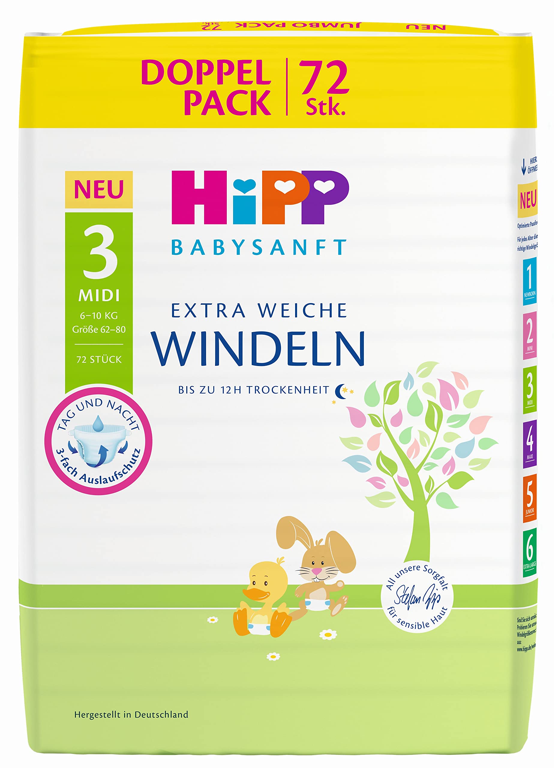 HiPP Babysanft Windeln Midi 3 Doppelpack, 3er Pack (3 x 2 x 36 Stück)