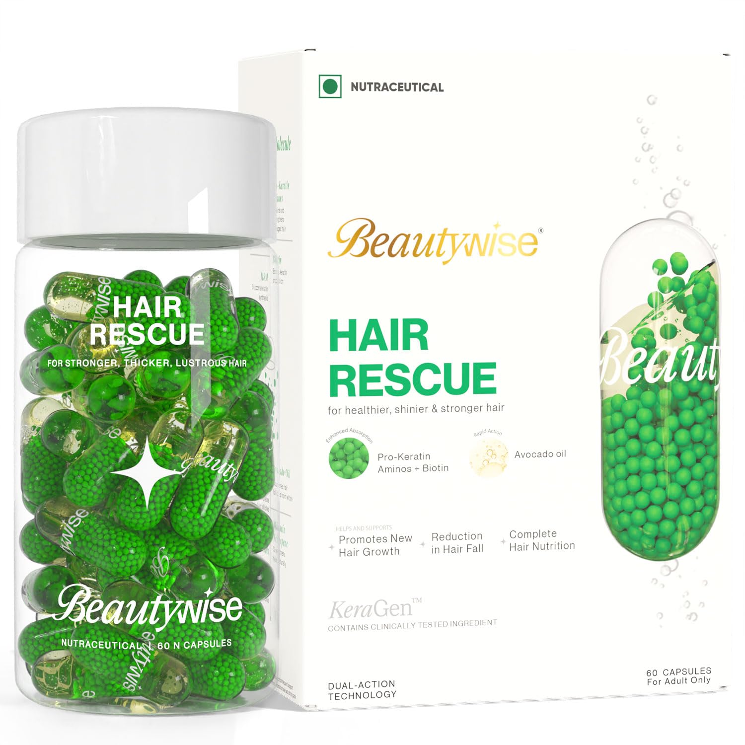 Hair Rescue |Biotin & Keratin | Hair Aminos, Vitamins, DHT Blocker for Hairfall Control & Growth |Shine, Anti Hair Fall & Breakage supplement (60 capsules)