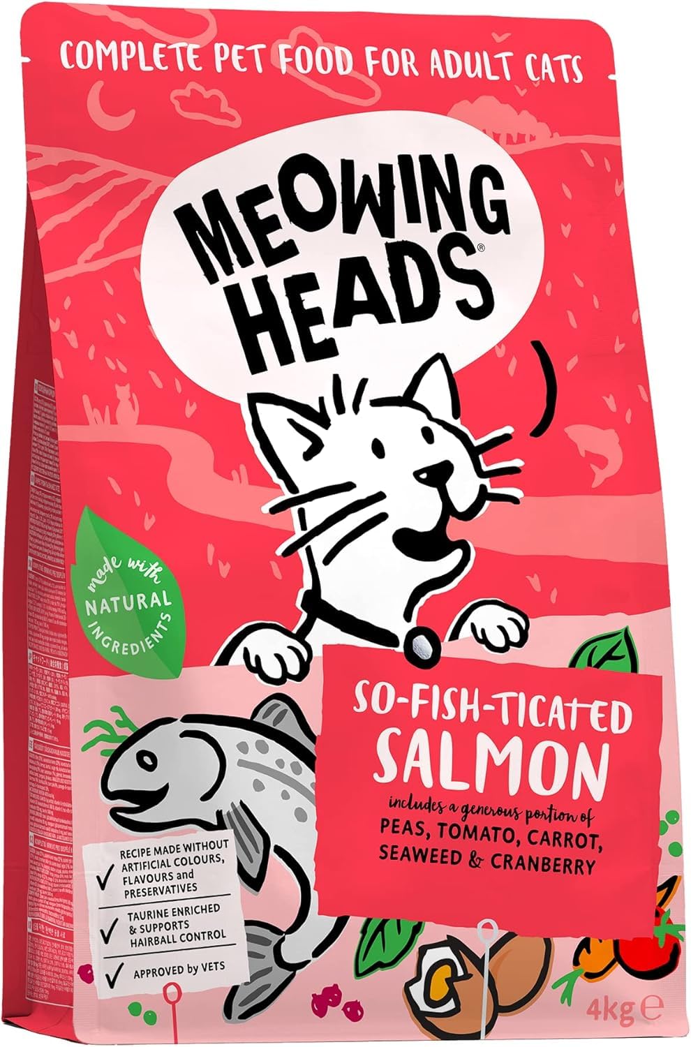 Meowing Heads Complete Dry Adult Cat Food 4kg, Salmon, Chicken & Egg