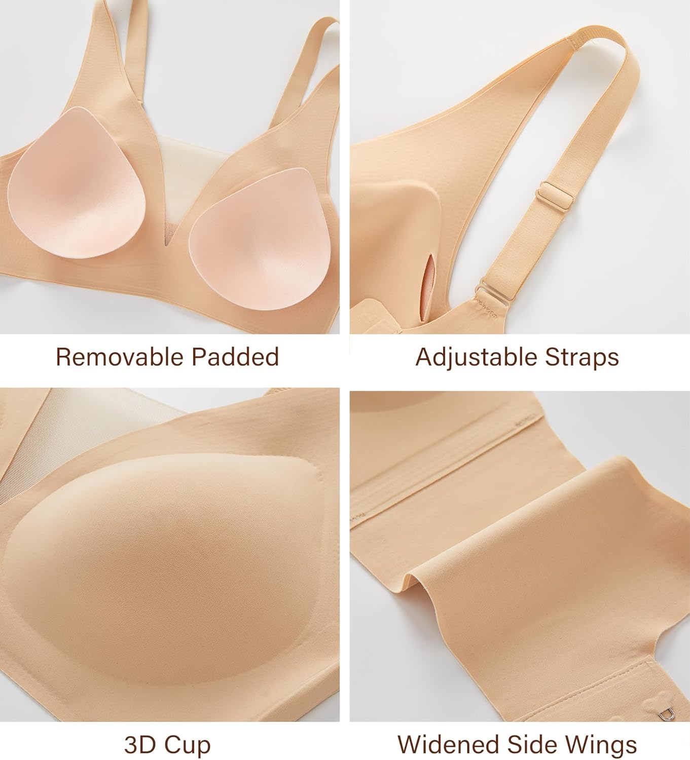 DEANGELMON Wireless Seamless Bras for Women Supportive No Underwire T-Shirt Bra Deep V Comfort Push Up Mesh Bralettes