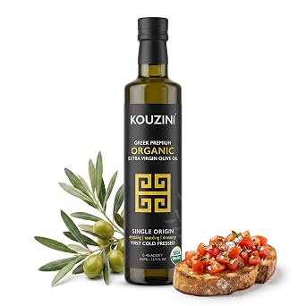 Kouzini Organic Greek Extra Virgin Olive Oil, First Cold Pressed, Single Origin, Family Owned Organic Extra Virgin Olive Oil, Cold Pressed EVOO for Cooking, Salad Dressings & more, 500ml