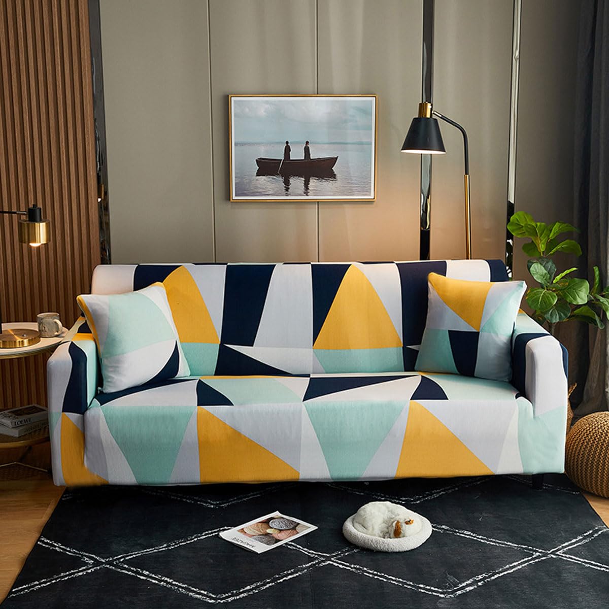 Snqzo High Stretch Sofa Cover 1 2 3 4 Seater Super Soft Sofa Slipcover Printed Spandex Couch Cover Universal Fitted Sofa Slipcover Washable Elastic Fabric Furniture (Size:2 Seater(145-185cm),Color:J)