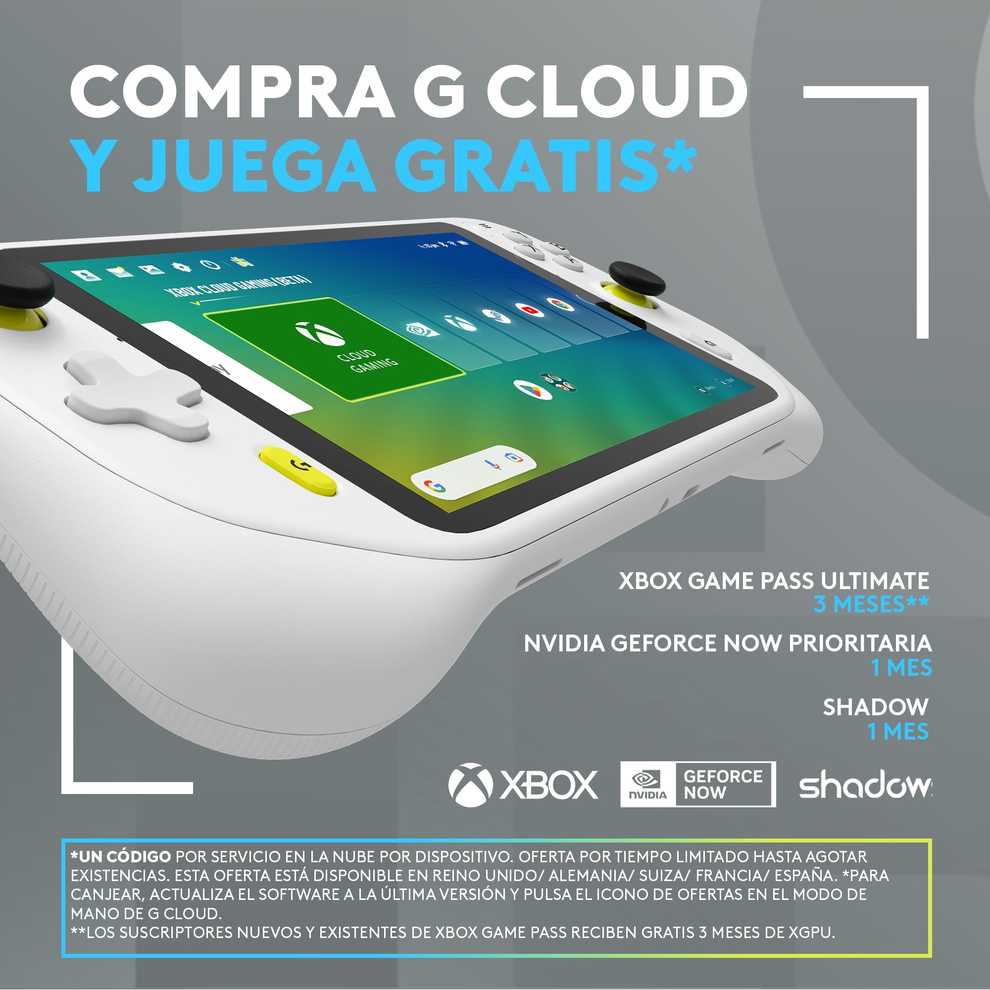 Logitech G Cloud Gaming Handheld, consola portátil con batería de larga duración, pantalla táctil 1080P de 7 in, Xbox Cloud Gaming, NVIDIA GeForce, Google Play - Blanco