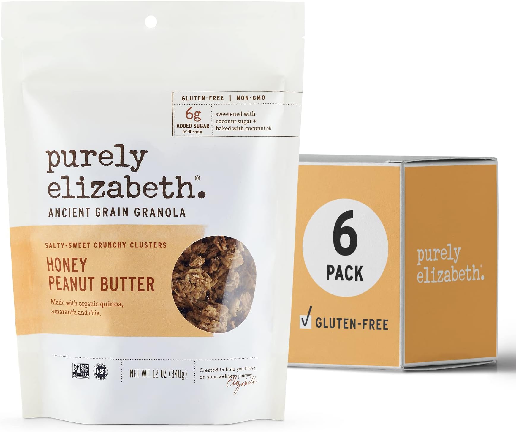 Purely Elizabeth, Honey Peanut Butter, Ancient Grain Granola, Gluten-Free (6 Ct, 72oz Bulk)