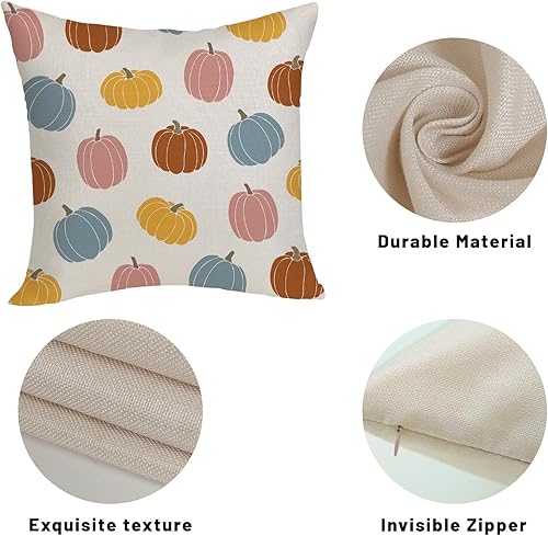 Miniatura 3 de Fundas de almohada de otoño de 18 x 18 pulgadas, paquete de 2 fundas de almohada de calabaza azul, rosa, naranja, amarillo, decoración de otoño,