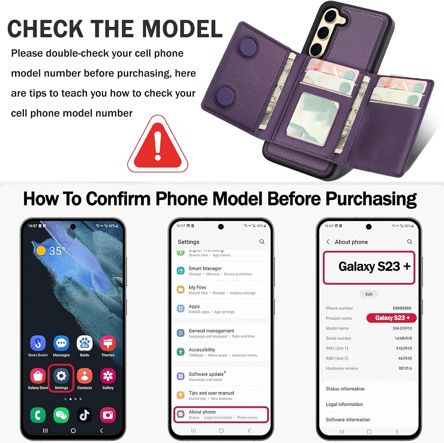 for samsung galaxy s23 plus wallet case, 2-in-1 detachable magnetic wallet case, card holder rfid blocking, fashionable faux leather card slot & folding design (purple) purple samsung galaxy s23plus