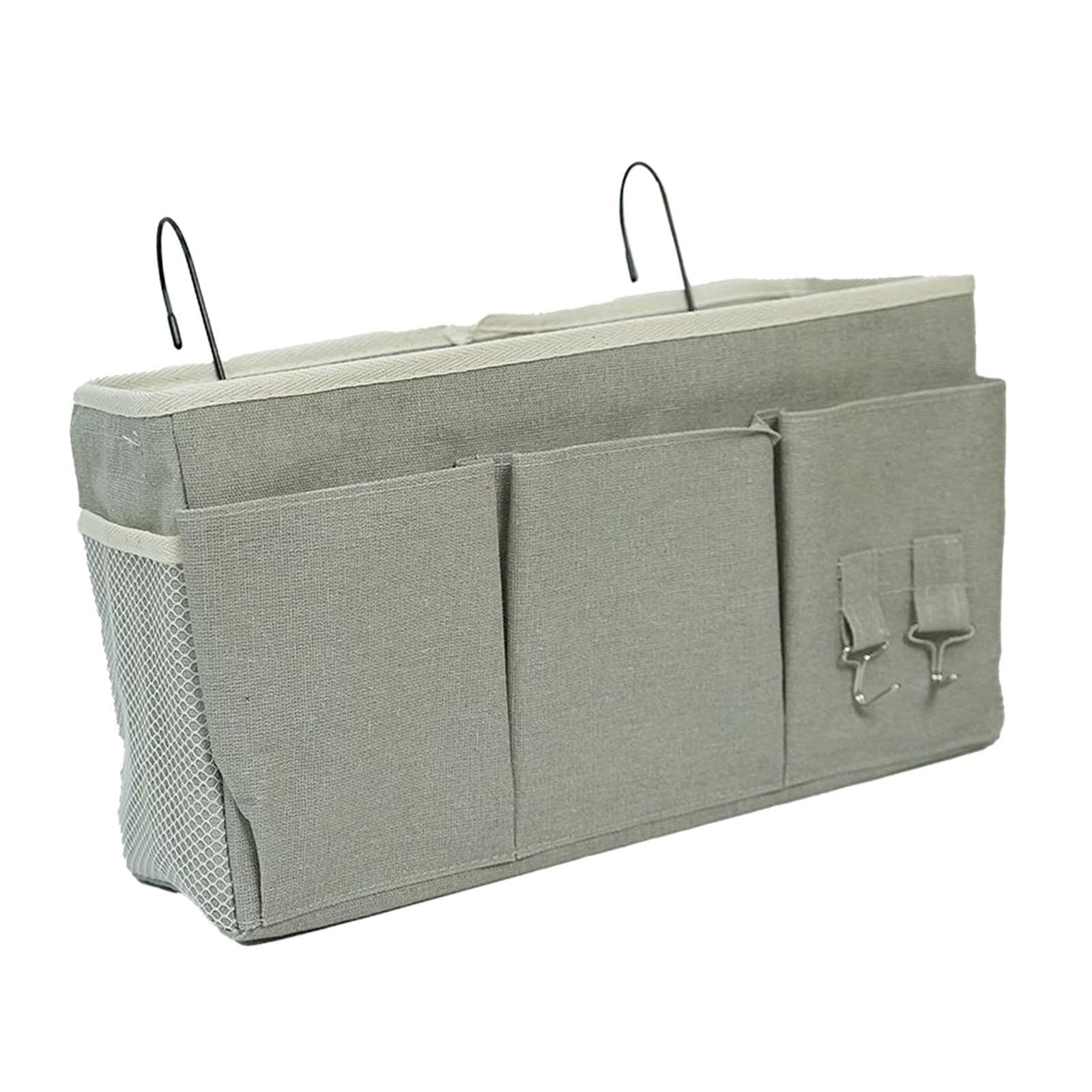 Qianly Bedside Organizer Bett Hängekorb Aufbewahrungstasche Organizer Stoff Leinen mit Taschen Funktion für Studentenwohnheim Schlafbereich Büro Zuhause, Grau
