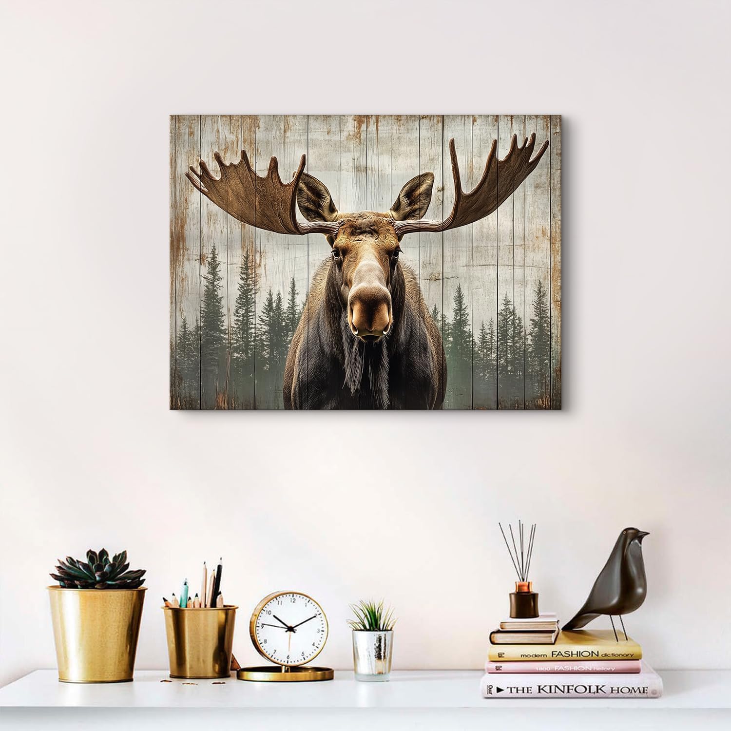 Rustic Moose Wall Art Rustic Wildlife Animal Wall Decor Vintage Forest Elk Deer Picture Woodland Mountain Canvas Prints Painting Farmhouse Nature Artwork Cabin Lodge Home Bedroom Decorations 12x16" image 5