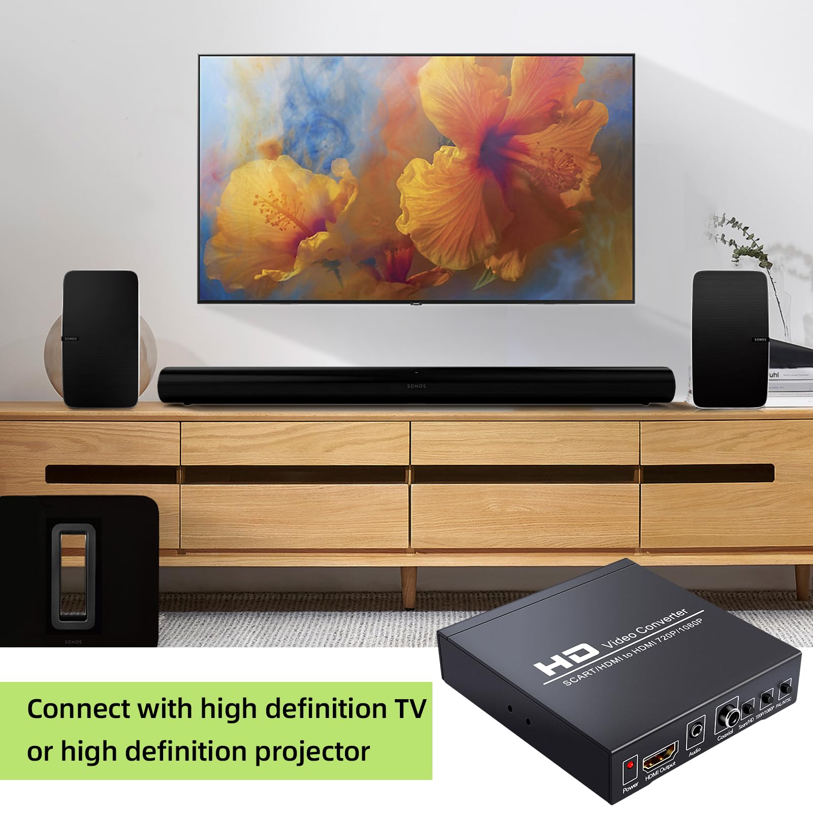 GRACETOP Conversor euroconector a HDMI para caja de audio de video convertidor euroconector 1080P, convertidor de video HD con escalador de video PAL/NTSC, 1080P/720P, salida de audio coaxial de 3.5
