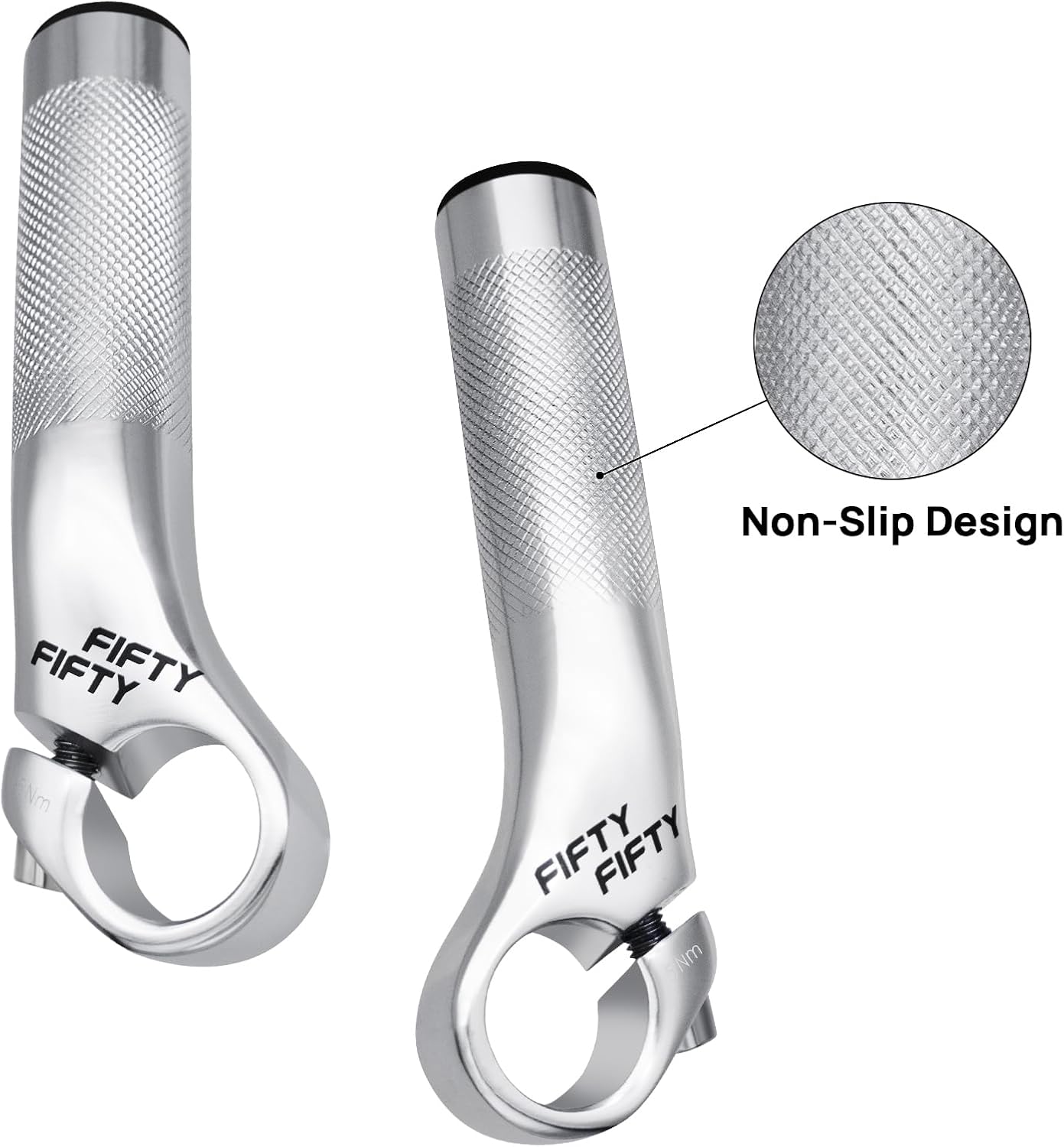 FIFTY-FIFTY Bike Bar Ends, Mountain Bike Handlebar Ends, Alloy MTB Bicycle Bar (110mm, Polished Silver)