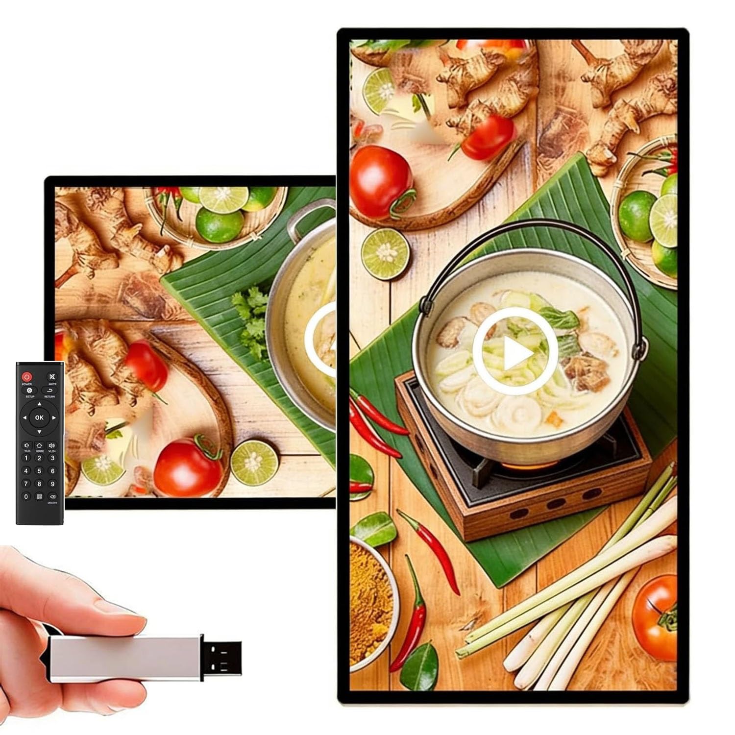 Digital Signage, Monitor Reklamowy Lcd 1080p Ips Full HD, Wiszący, Poziomy/Pionowy, Obsługuje Odtwarzanie Obrazów I Wideo Przez USB, Do Systemu Kolejkowego W Szpitalu, Tablicy Ogłoszeń W Biurze(24")