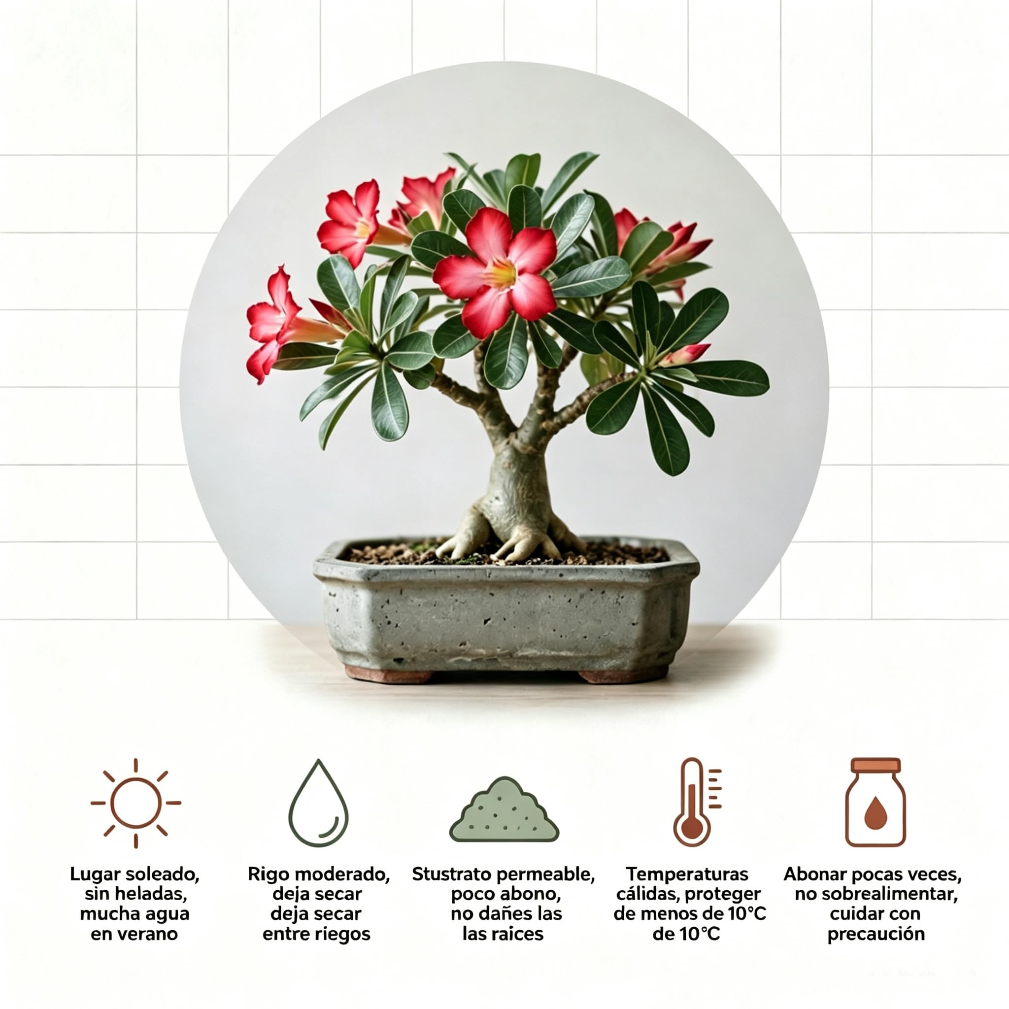 Rosa del desierto perenne resistente a las inclemencias, para decoración permanente de jardines exteriores-5bulbos-E