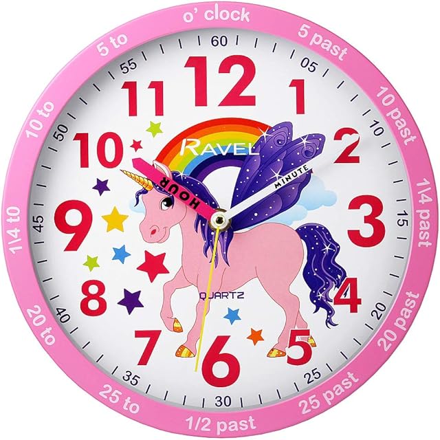 Ravel Children's 25cm Time Teacher Wall Clock - Pink Unicorn