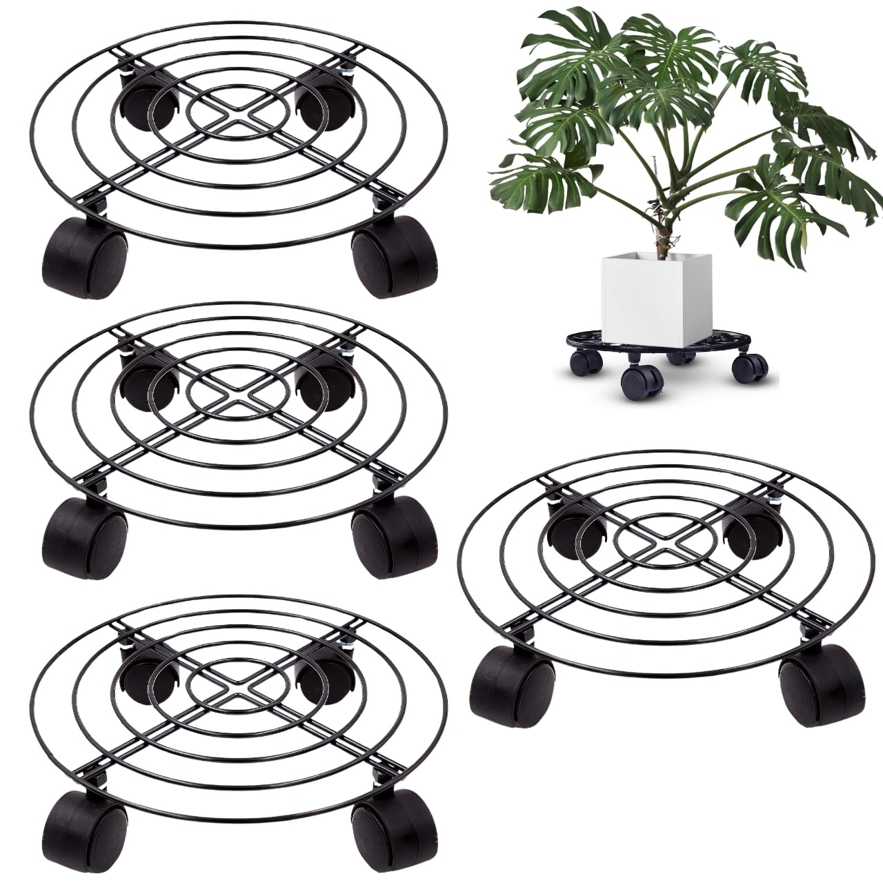Cast Iron Plant Caddy - Rolling Stand for Pots -12