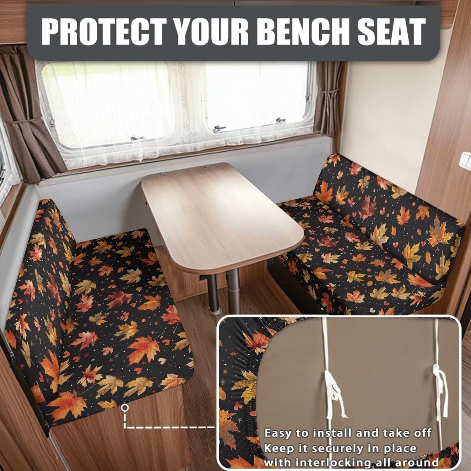 Maple Leaf Print RV Dinette Cushion Covers Autumn Fall Decor RV Couch Covers for Sofa Bed Stretch Camper Cushion Covers Dinette Booth Set Stretch Washable Slipcovers