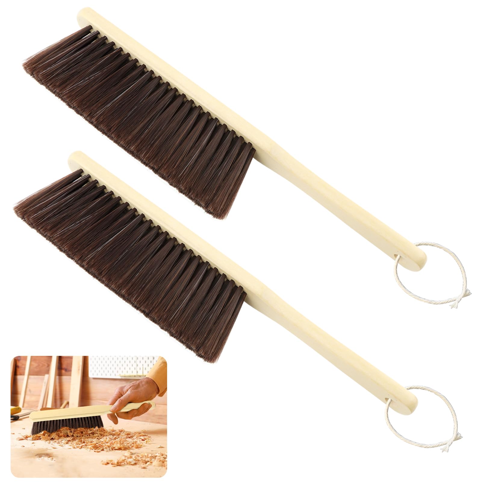 2 cepillos de mano para limpiar mango largo, cepillo de madera para polvo de cerdas de plástico, cepillo de cerdas suaves, cepillo de banco para tienda, cepillo para alfombras, cepillo de dibujo,