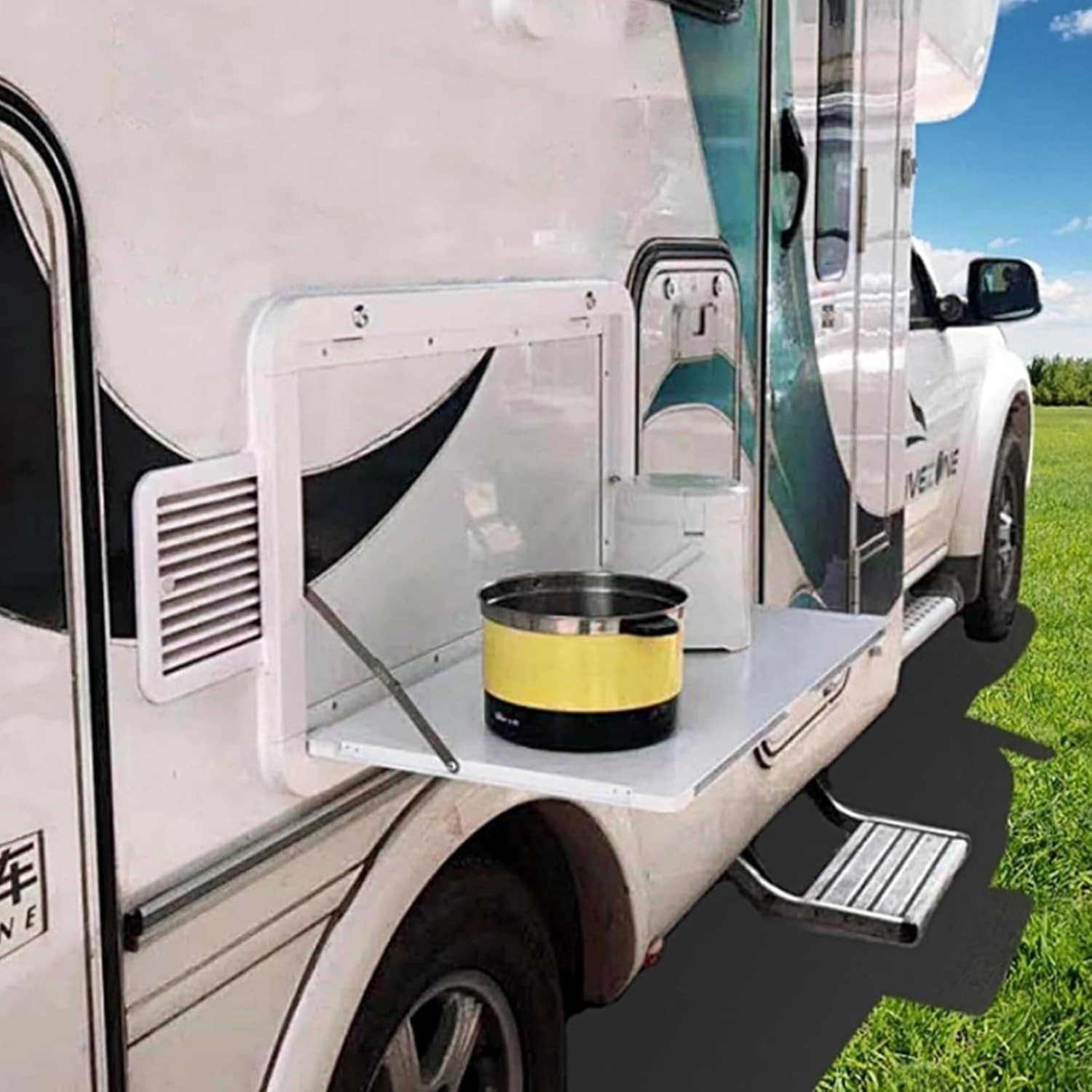 Foldable RV Table, Campervan Outside Picnic Wall Mounted Table, Aluminum Alloy Folding Wall Table, for Campervans and Motorhomes(Black,80 * 45cm/31 * 17.7'')