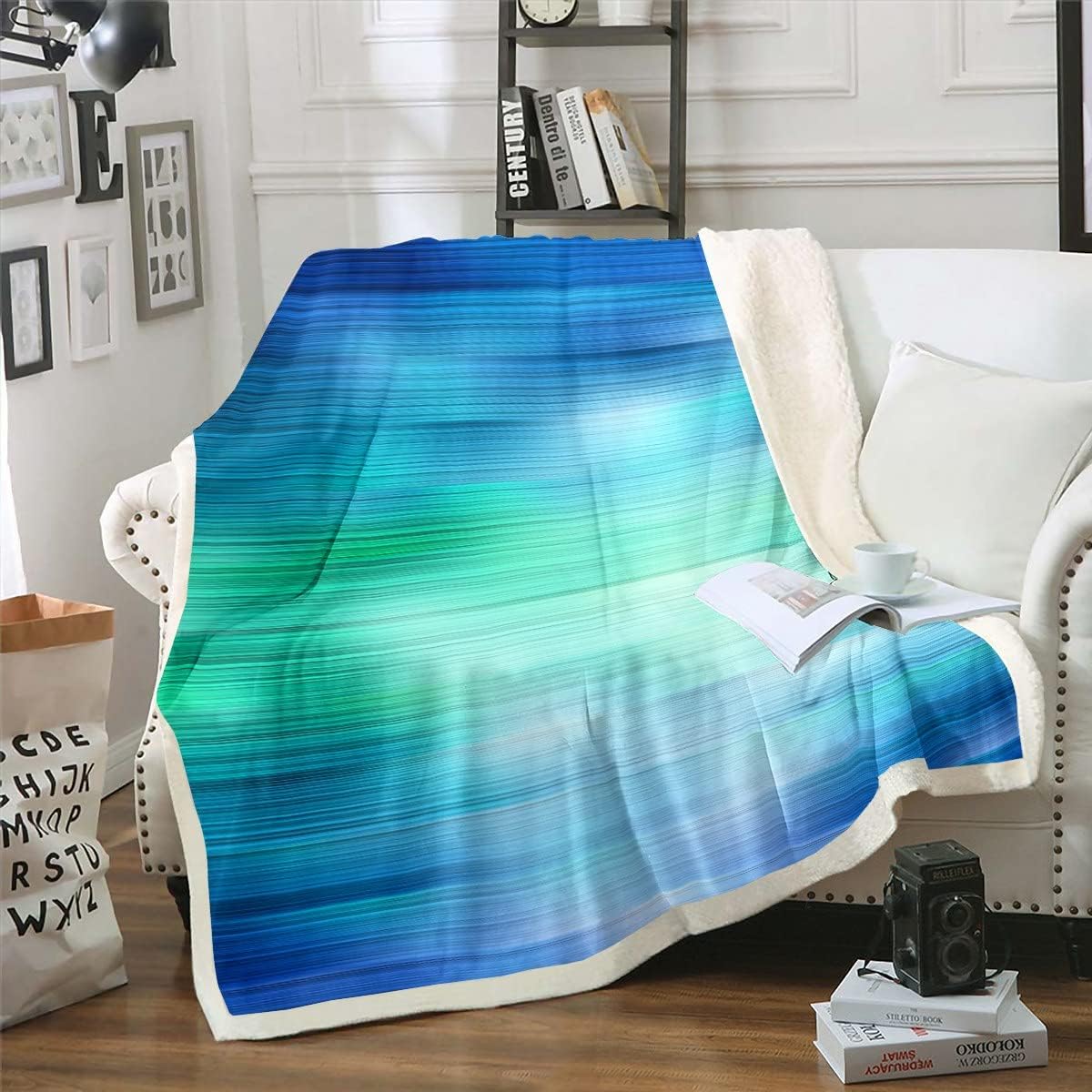 Erosebridal Abstract Art Throw Blanket for Couch Green Blue