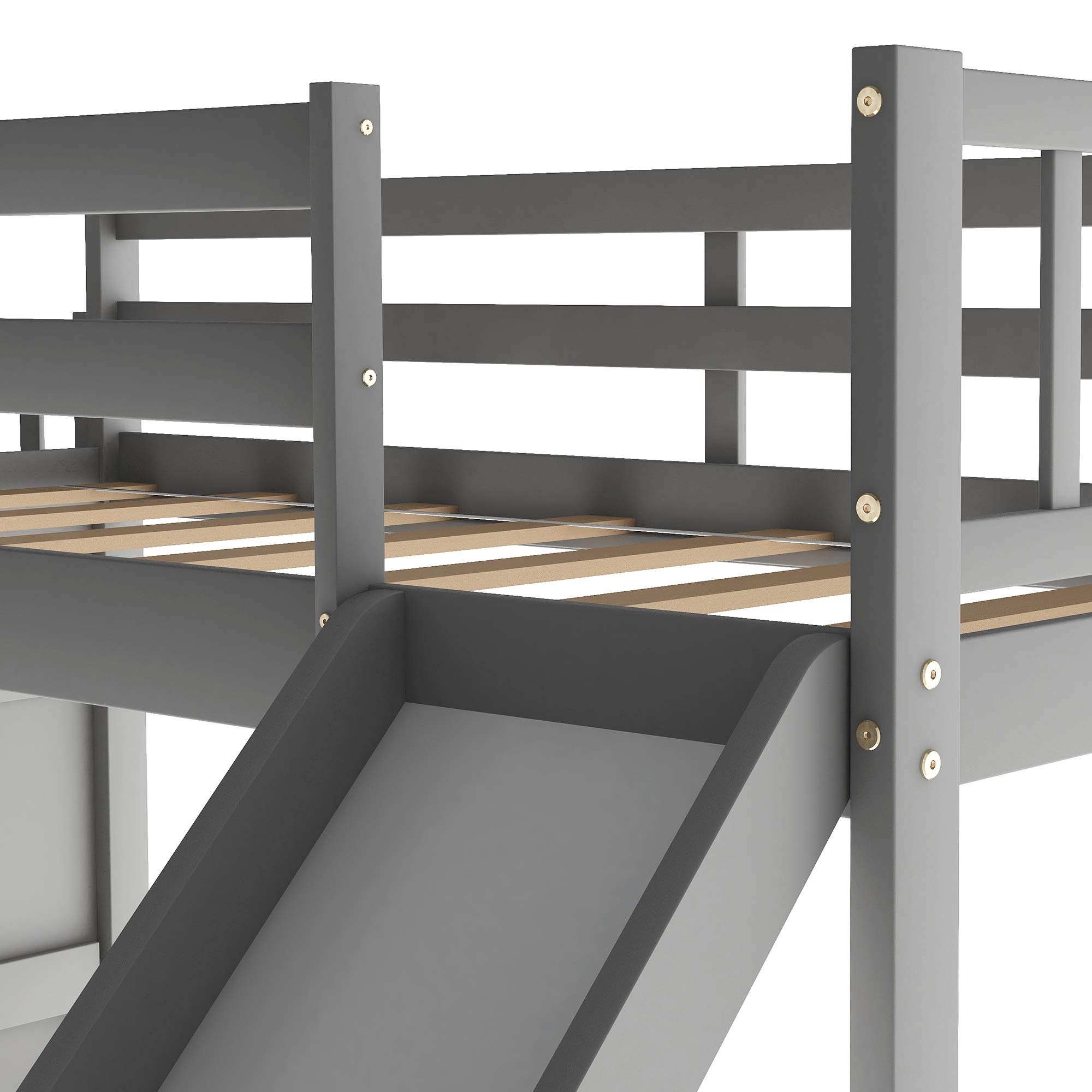 Solid Wood Low Bunk Bed for Kids, Twin Over Twin Floor Bunk Bed with