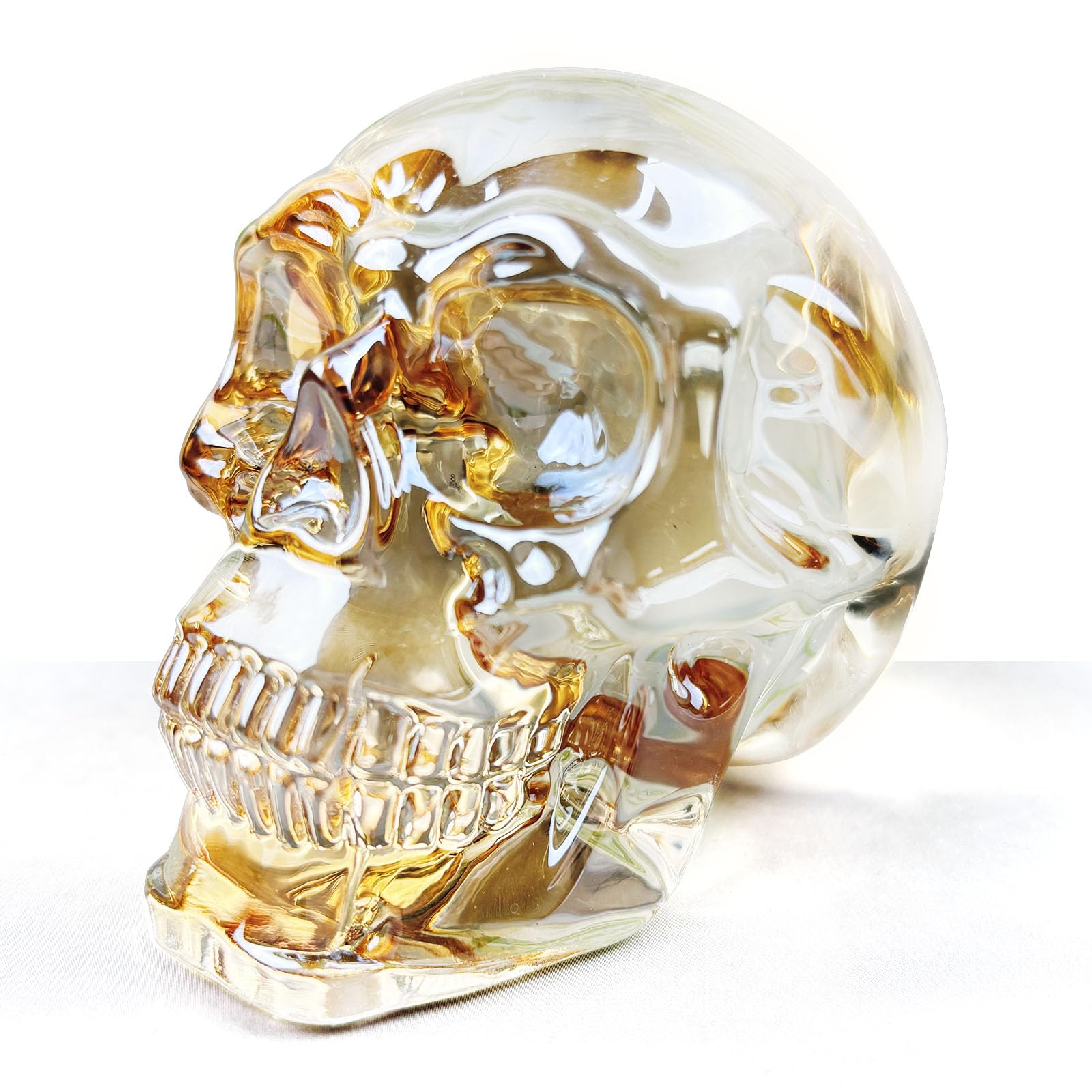 FZBHRO Crystal Skull Head Statues Skull Figurines K9 Glass Skull Halloween Decor Gifts for Women Plating Champagne 2.8"