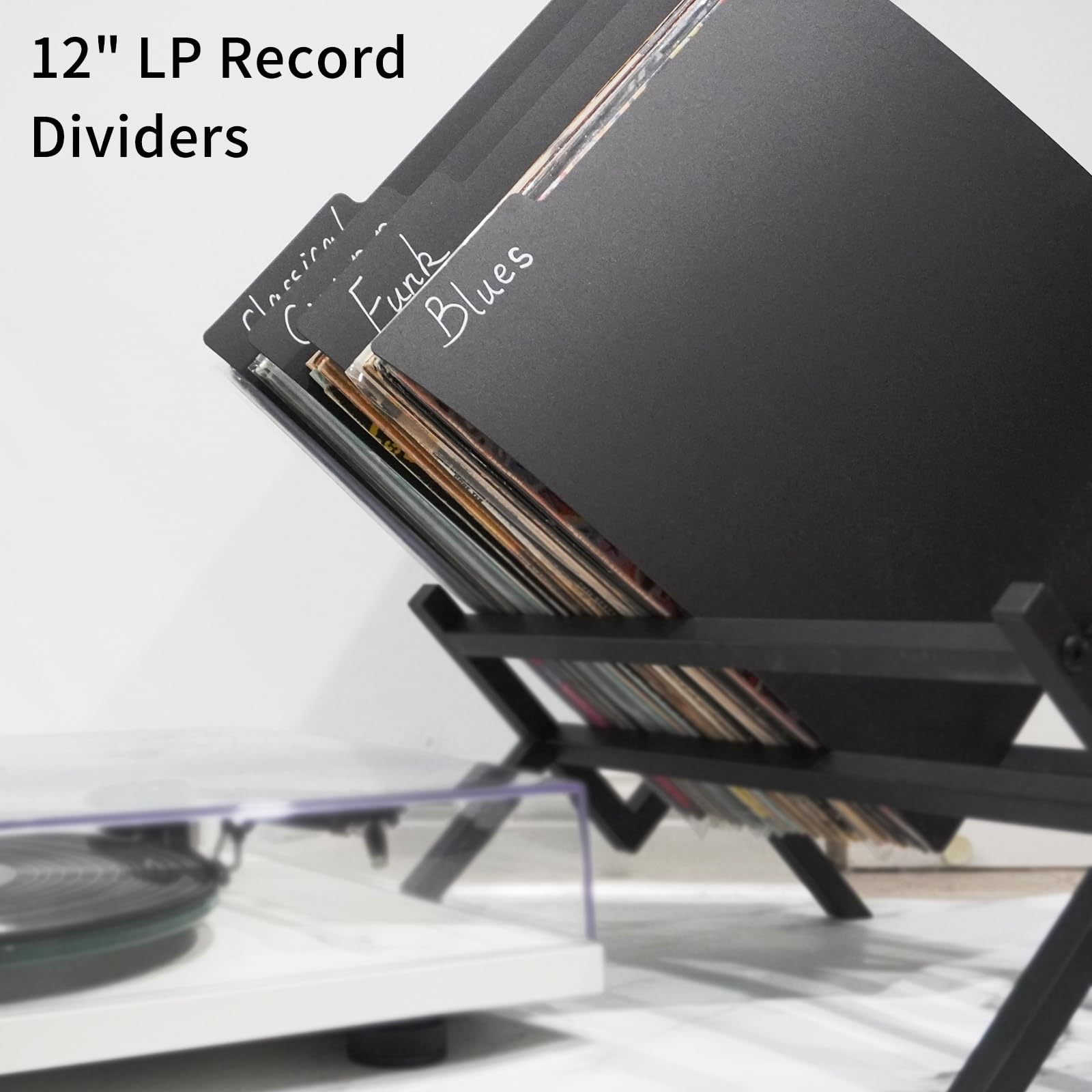 sdroceRyaM Divisores de discos de vinilo de 12.9 pulgadas, 30 piezas de material de polipropileno duro negro, pestañas de categoría de plástico de doble cara, guías de discos para LP, caja de álbum,