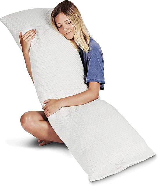 Snuggle-Pedic Long Body Pillow for Adults - Big 20x54 Pregnancy Pillows w/Shredded Memory Foam & Bamboo Cooling Pillow Cover - Cuddle Pillow for Bed, Firm Maternity Side Sleeper Pillow Insert to Hug
