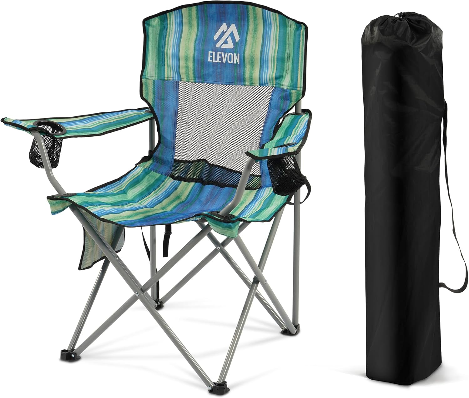 Elevon Camping Chair, Portable Folding Outdoor Chair with Arms, Cup Holder and Carry Bag Multi-color