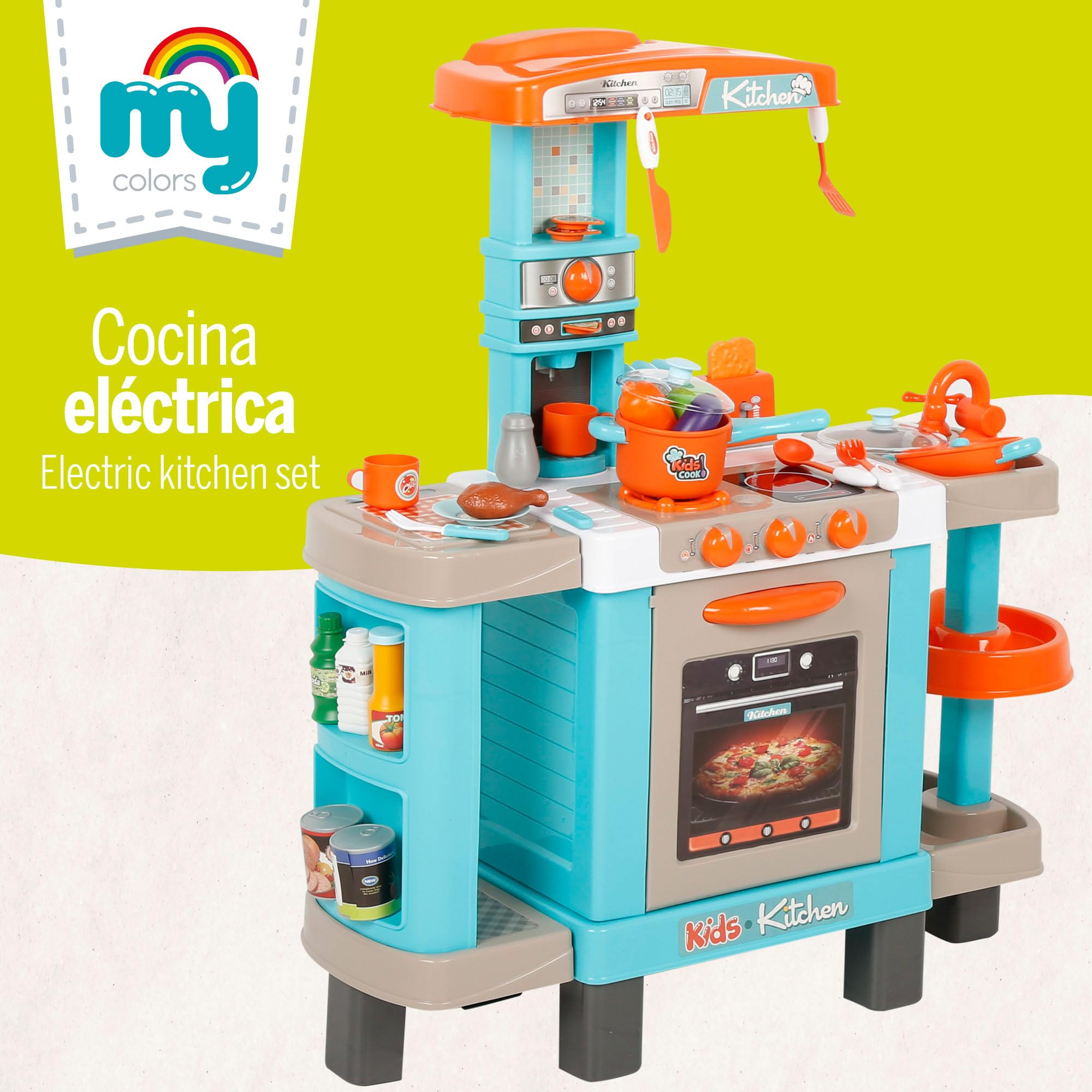 ColorBaby 47967 My Home Cocina Juguete, 78x28x87 cm, Luz y Sonido, con Accesorios para cocinar, Alimentos, Horno, Estantes, Fregadero, Cocinita Infantil, Cocinitas Infantiles, Cocinas para niños, +3