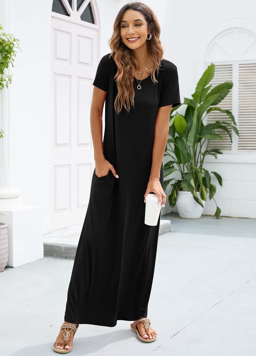 Hount Women's Summer Short Sleeve Maxi Dresses Casual 2025 Loose Beach Sundresses Tshirt Dresses with Pockets - Image 2