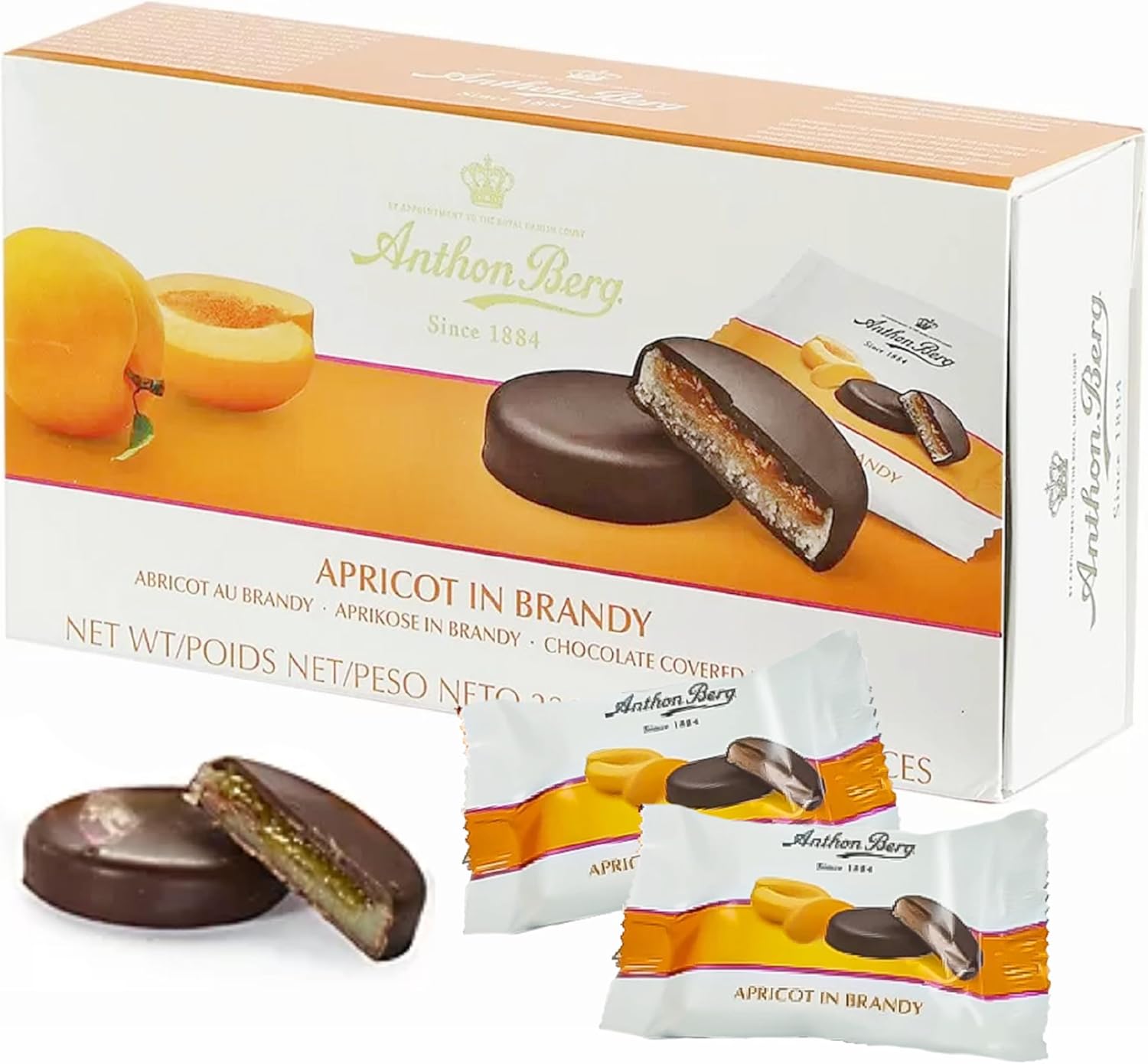 Anthon Berg Marzipan Liqueur Chocolates Apricot in Brandy Dark