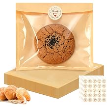 100 Pack Cookie Bags with Seal, 7.1x7.5 Inch Bagel Bags with Clear Window, Grease Resistant Bakery Packaging for Cake Pop, Donuts, Brownie, Pastry, Scone and Other Treats