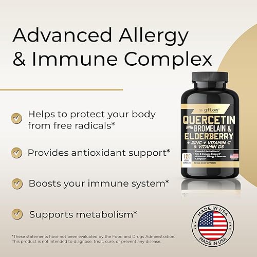 Miniatura 4 de Quercetina con vitamina C y zinc - Quercetina 500 mg - Quercetina con bromelina - Quercetina de zinc - 120 cápsulas vegetales - Baya de saúco con