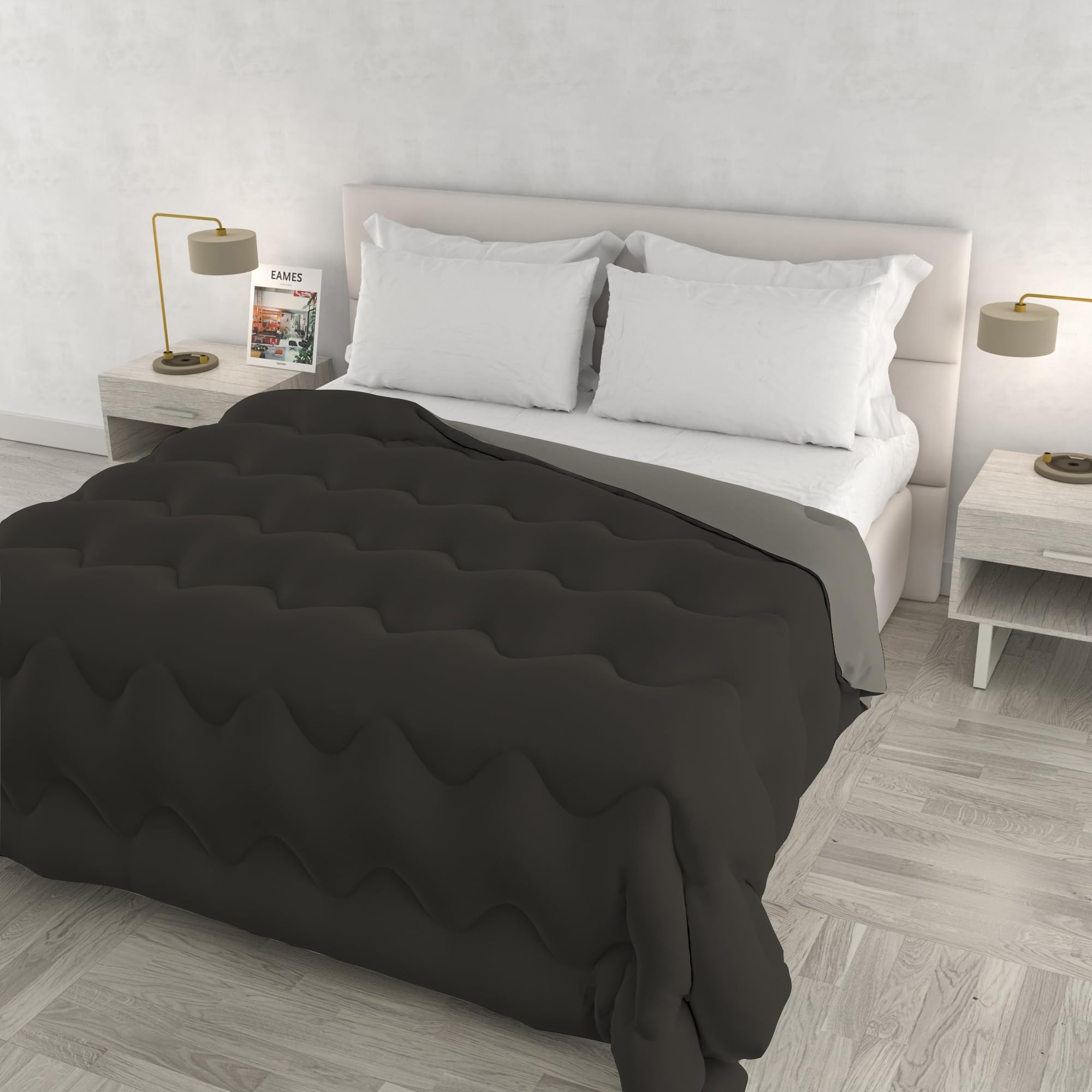 ZOE Winter Quilt Made in Italy Two-Tone Double-Sided Padded Duvet 250 g – Double Bed Quilt 250 x 250 cm – Machine Washable – Chocolate/Sand