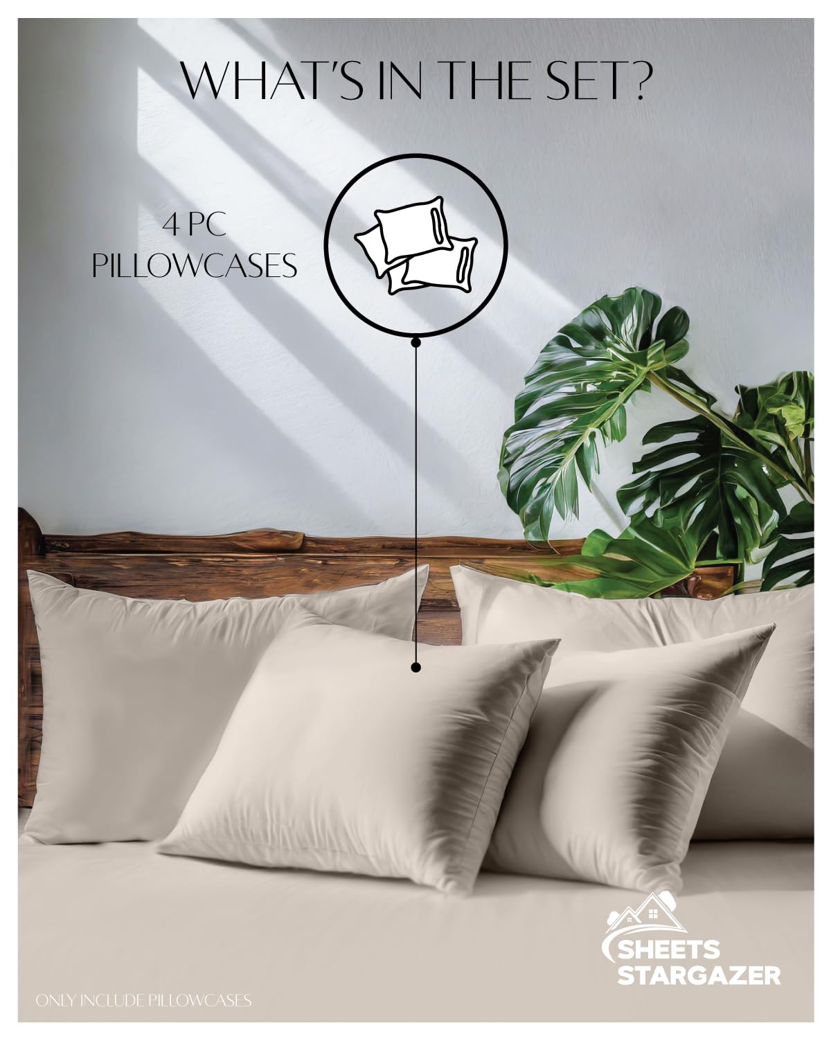 Juego de 4 fundas de almohada de 1000 hilos de algodón egipcio 100 % de algodón transpirable, de fibra larga, 20 x 30 pulgadas, fundas de almohada color marfil, tamaño estándar