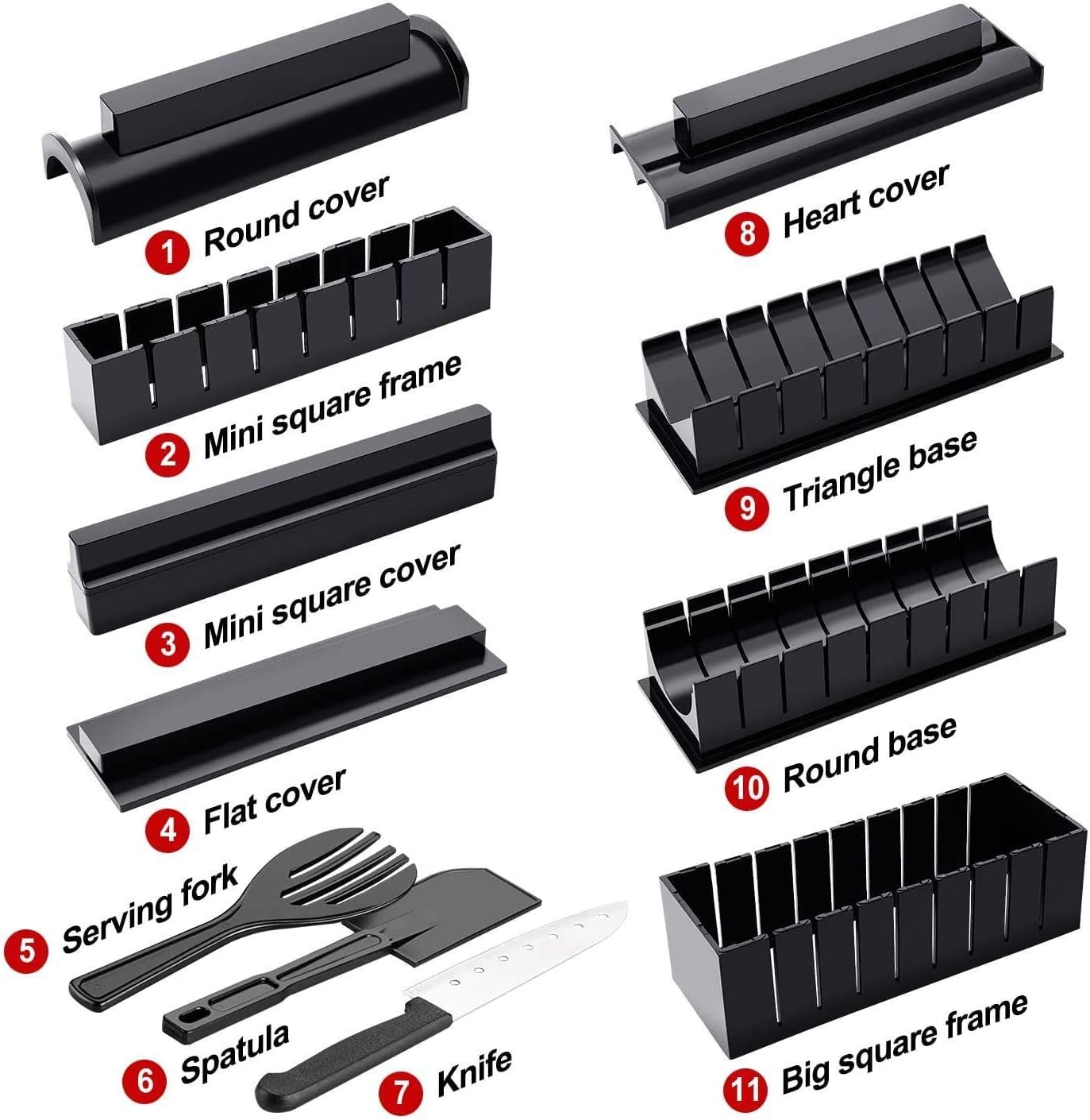 Sushi Making Kit, 13 Pcs All In One Sushi Maker Tools with Multiple Shapes Rice Mold & Sushi Knife, Easy Using Complete Sushi Set for Beginners and Professional DIY at Home
