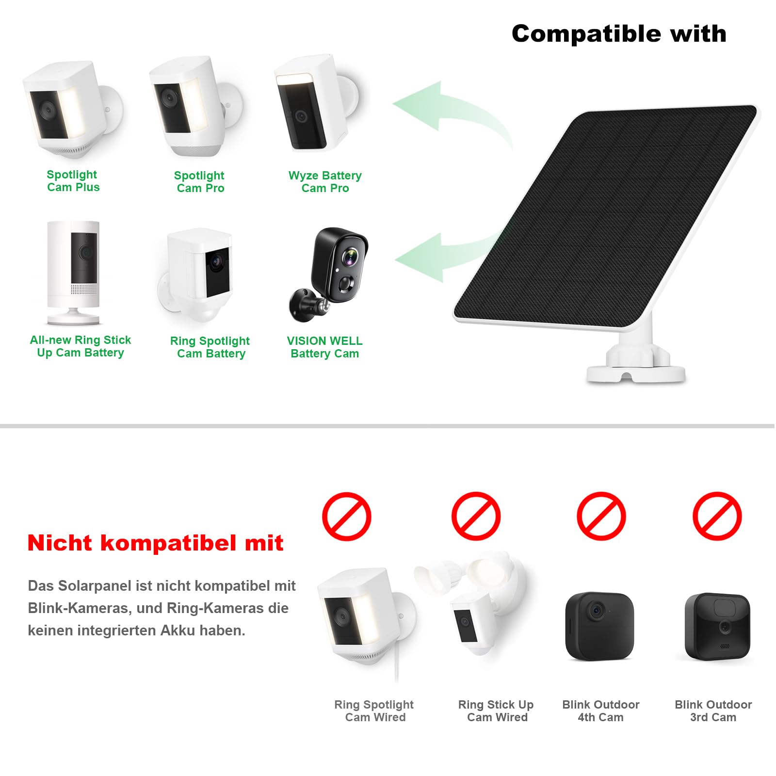 Solarpanel für Ring Kamera, 5W Kamera solarpanel Ladegerät für Ring Stick Up Cam/Pro Batterie, Spotlight Cam/Plus/Pro, Wyze Batterie Cam Pro, Solar für Kamera mit 9.8ft Kabel, 3 Pack