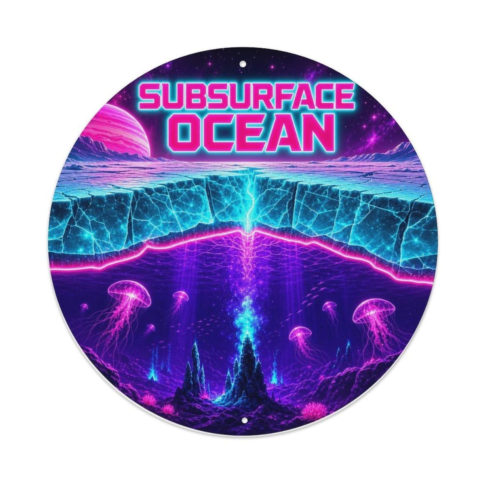 Astrobiology Universe Europa Subsurface Ocean Cosmos Metal Tin Sign Plaque Wall Decor for Cafe, Man Cave, Club Bar, Office, Home Garden Round Metal Poster 8x8Inch