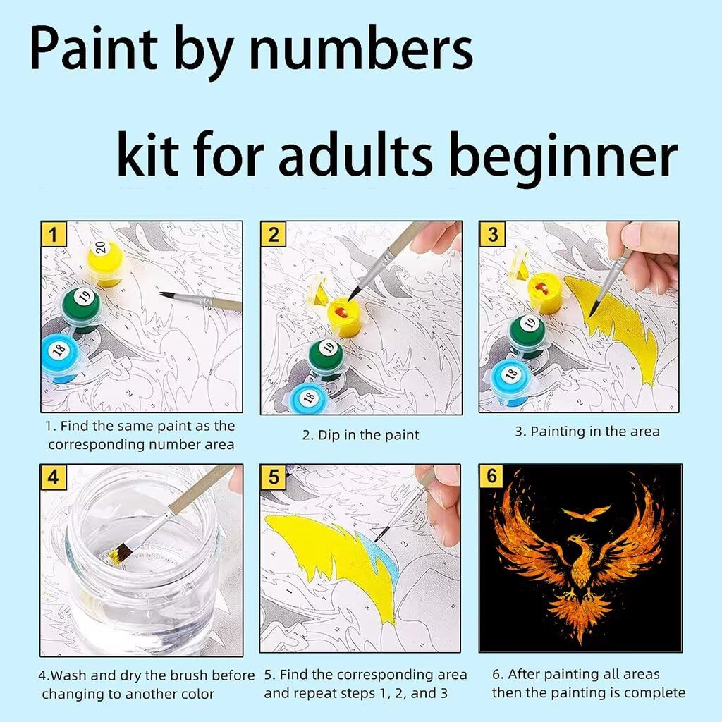 Malowanie według numerów dla dzieci, Firebird Arts and Crafts dla dzieci, płótno spersonalizowane zdjęcie, żółty zestaw farb akrylowych DIY do dekoracji wnętrz, spersonalizowane prezenty, bez ramy, 80