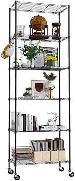 Homdox 6 Tier Wire Shelving Unit on Wheels, Storage Shelves for Garage Kitchen Living Room, Heavy Duty Shelving Rack, 21.26 x 11.42 x 72.05 inch L x W x H
