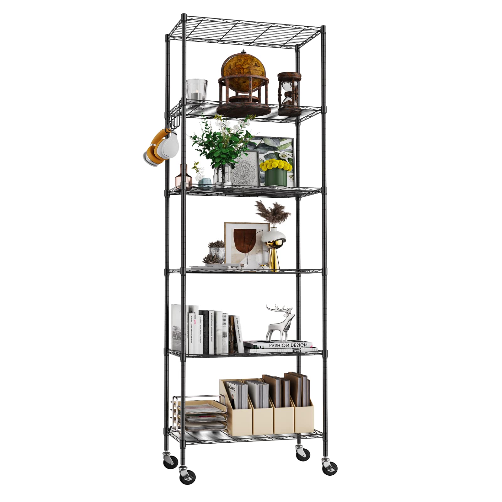 Homdox 6 Tier Wire Shelving Unit on Wheels, Storage Shelves for Garage Kitchen Living Room, Heavy Duty Shelving Rack, 21.26 x 11.42 x 72.05 inch (L x W x H)