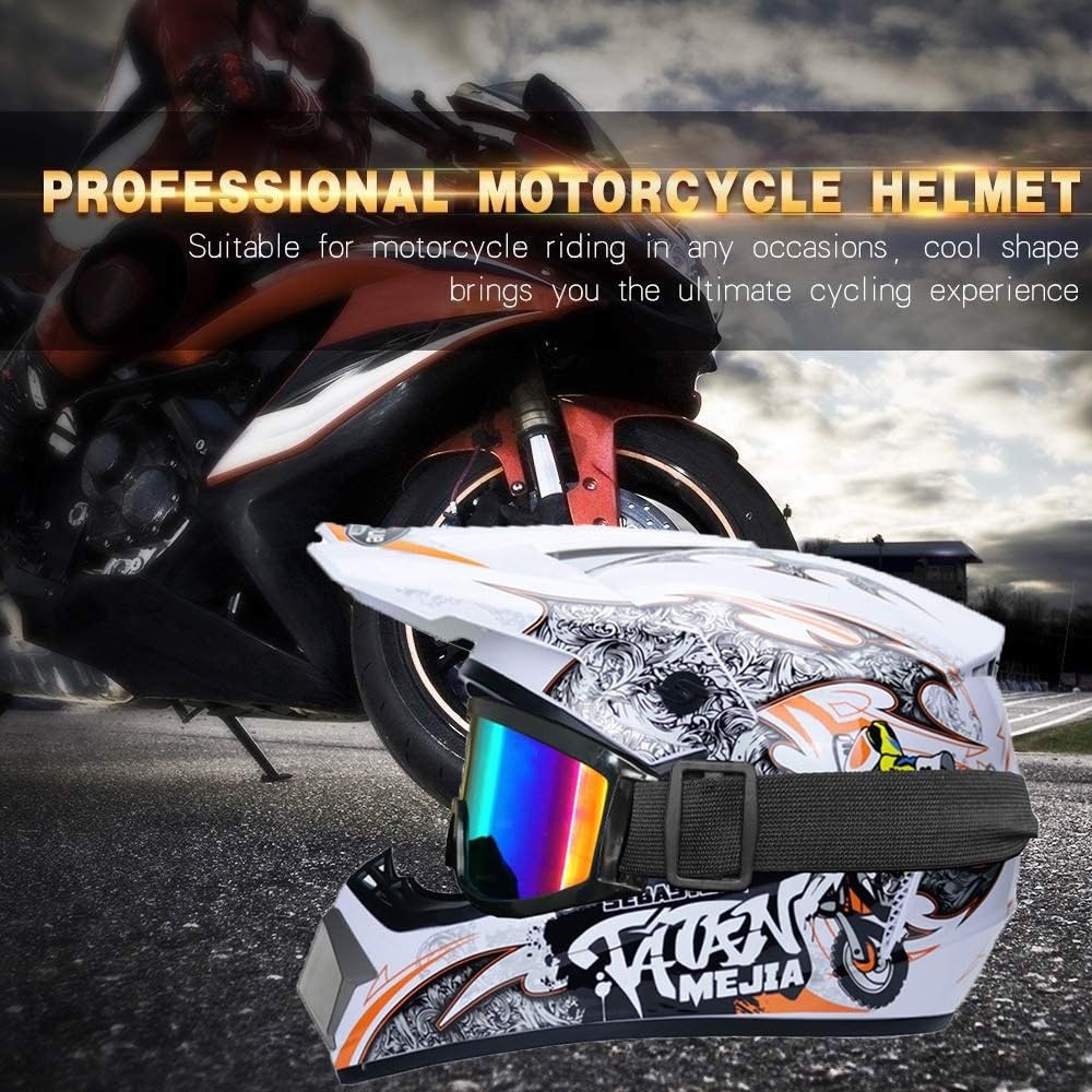 Unisex Dual Sport Casco de Motocross, con Gafas Guantes Mascarilla, Jóvenes Niños Integrales Todoterreno Motocicleta Cascos, Descenso Enduro MTB BMX ATV Quad Dirt Bike Casco