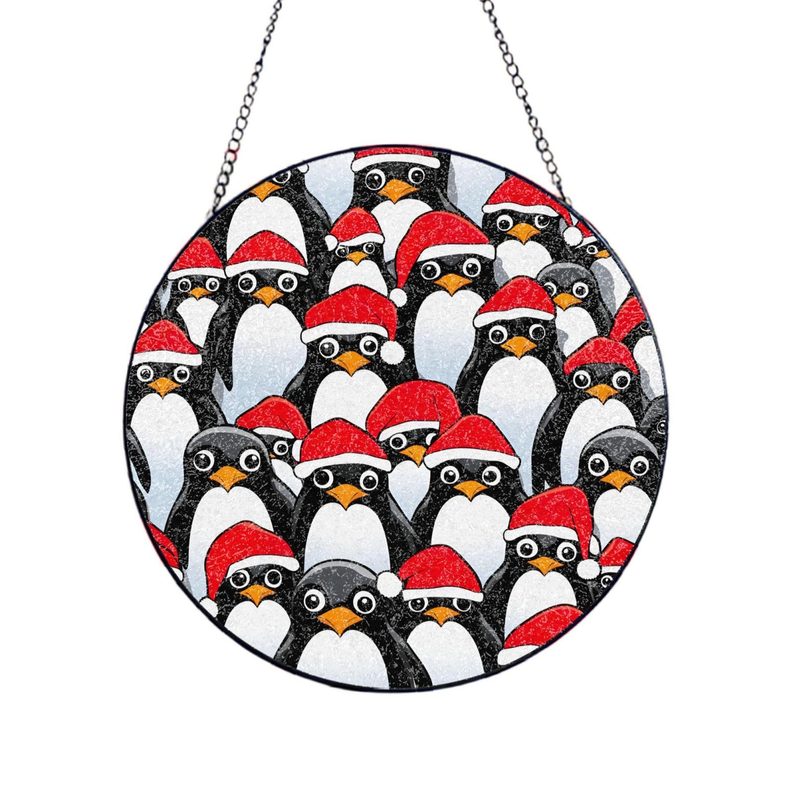 Atrapasueños de cristal navideño con pingüinos para decorar tu ventana