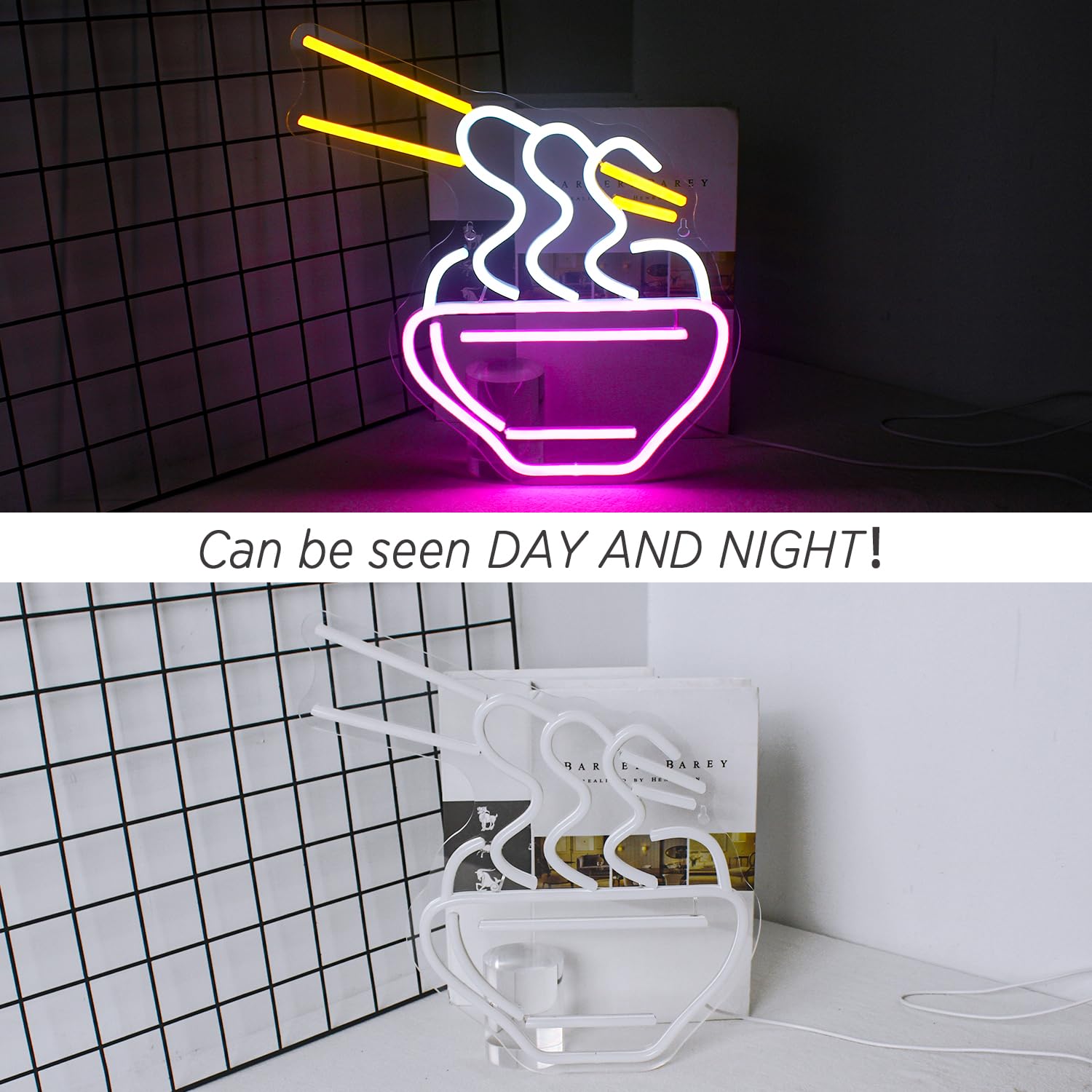 Horseneon Ramen neonowy szyld, różowy kreskówkowy makaron LED, neonowy szyld makaron świecący reklamowy na ścianę, kolorowe neonowe światło do makaronu, restauracji, pubu, domu, klubu, tabliczki