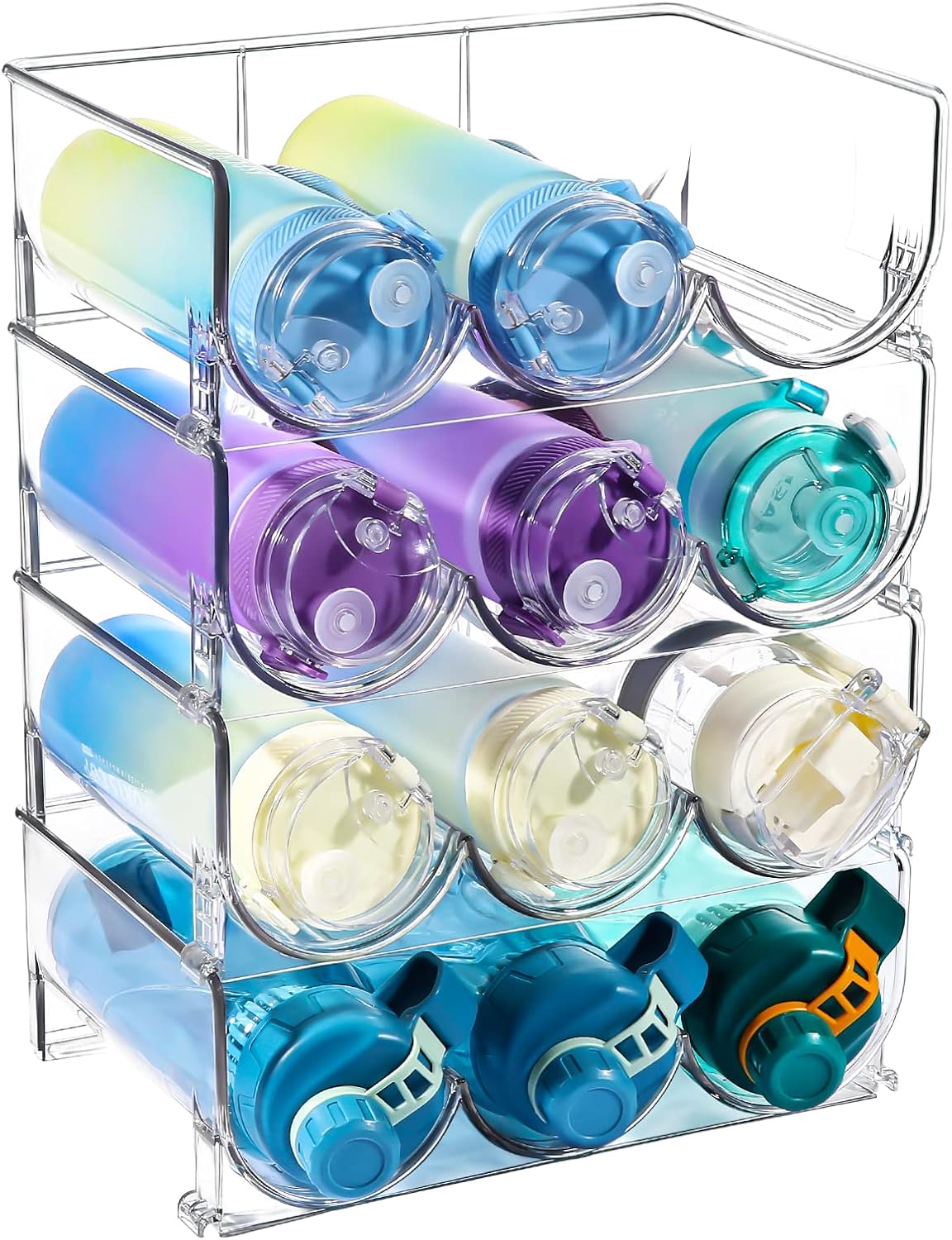 MeCids Water Bottle Organizer 4 Pack Stackable Bottle Holder Storage Rack for Home Kitchen