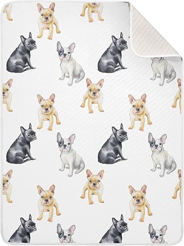 Ollabaky Manta de algodón para perro Bulldog francés para niños y niñas, manta de manta de algodón para cuna, cochecito de bebé, manta de recepción