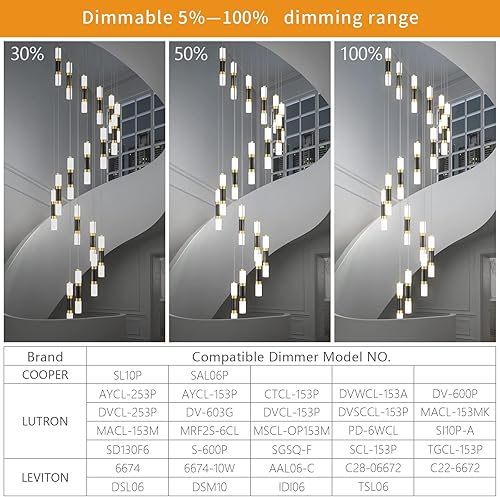 Miniatura 3 de Lámpara de techo de 18 luces moderna para isla de cocina, color oro negro, lámpara colgante de techo regulable LED de 108W, gran lámpara de araña