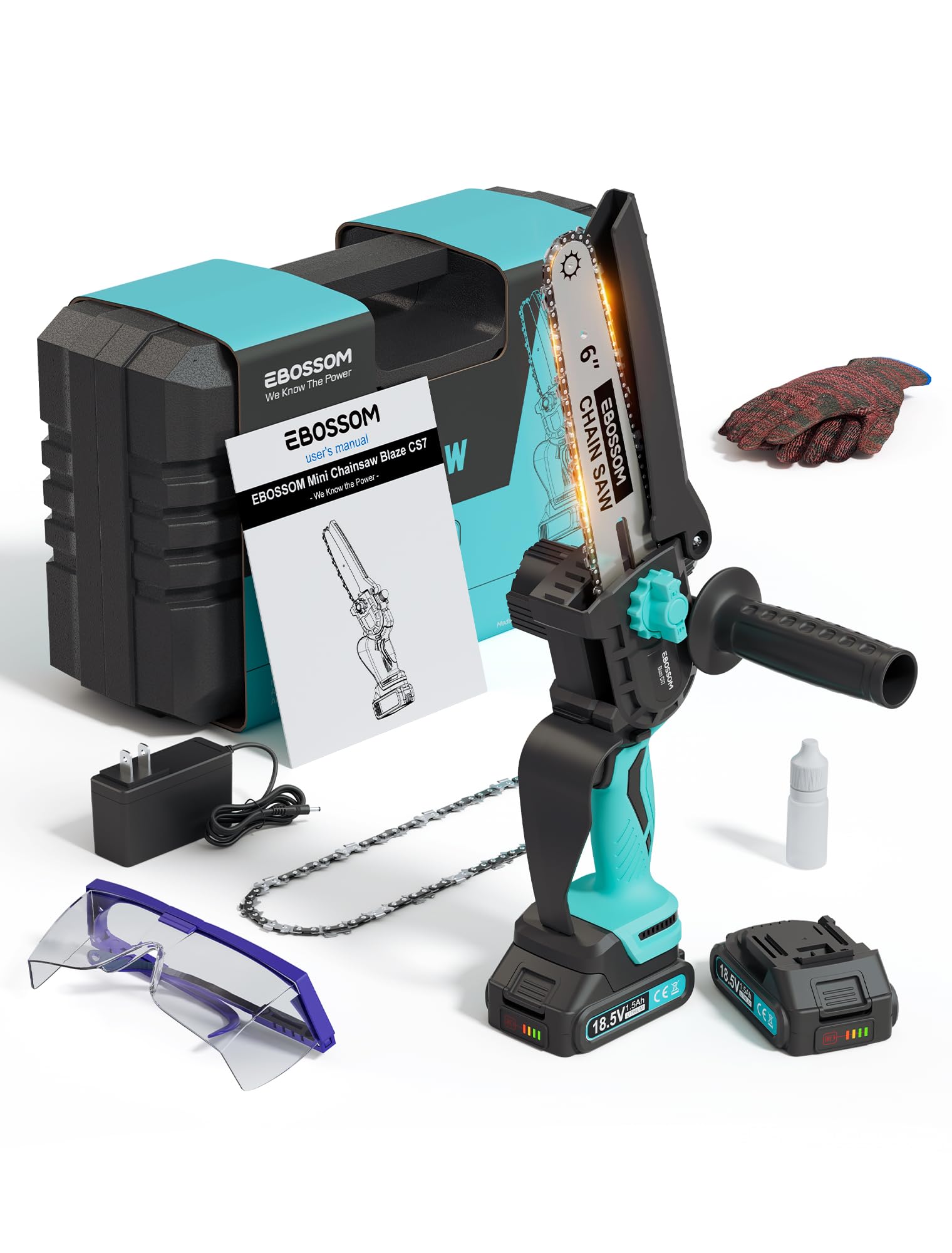 Mini Chainsaw, 6 inch Electric Chainsaw Cordless, Portable Handheld Small Chain Saw with 2 Batteries for Wood Cutting, Tree Trimming, Courtyard, Household, and Garden