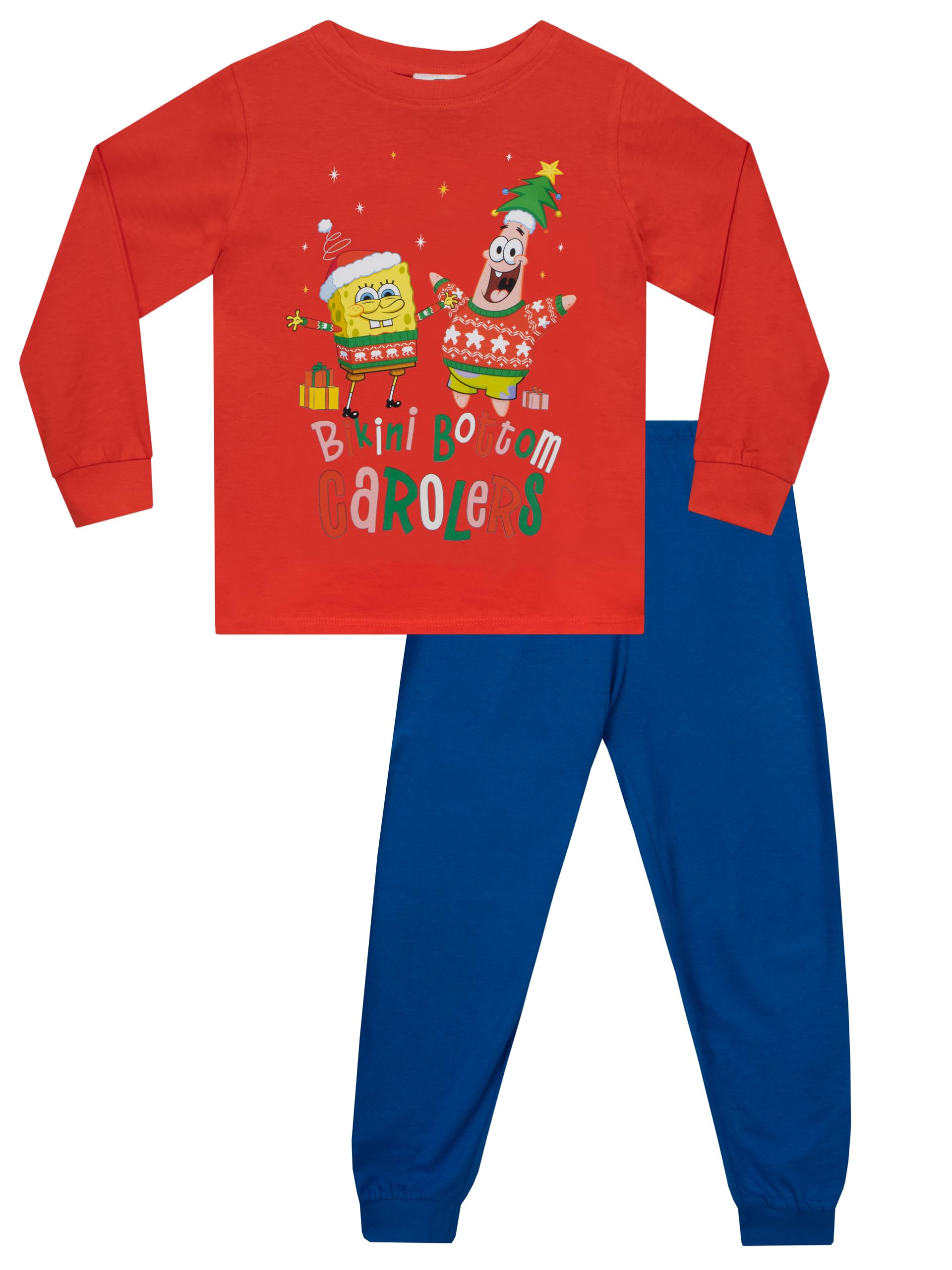 SPONGEBOB SQUAREPANTS Pyjamas | Boys Christmas Pyjamas | Spongebob and Patrick Kids Xmas Pjs | Red | 10-11 Years