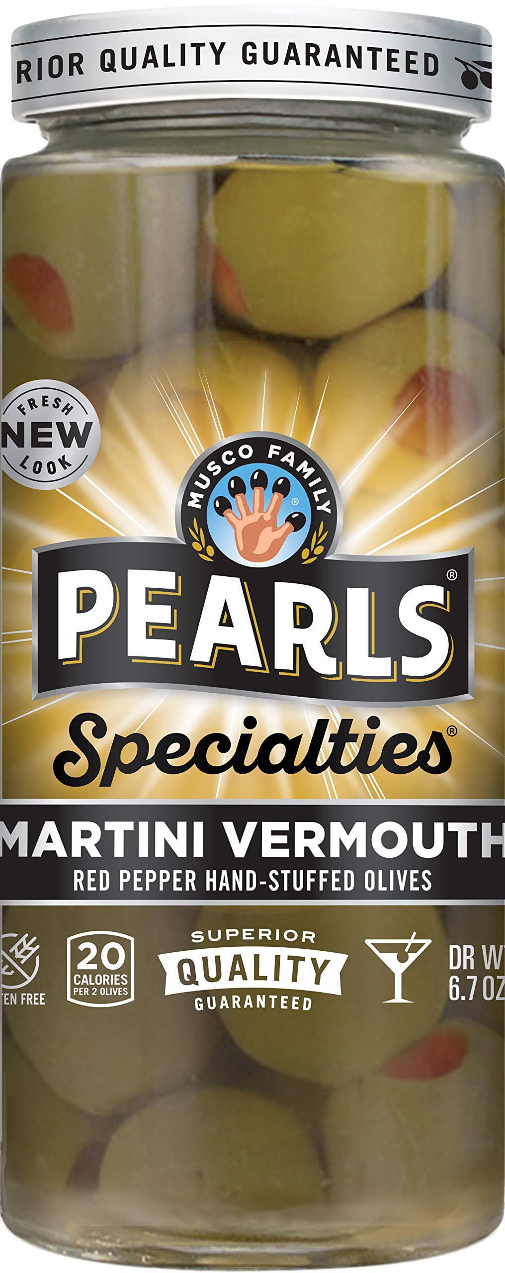 Pearls Specialties, Martini with Vermouth Pimiento Stuffed Queen Olives, Pack of 6, 6.7 oz Jars