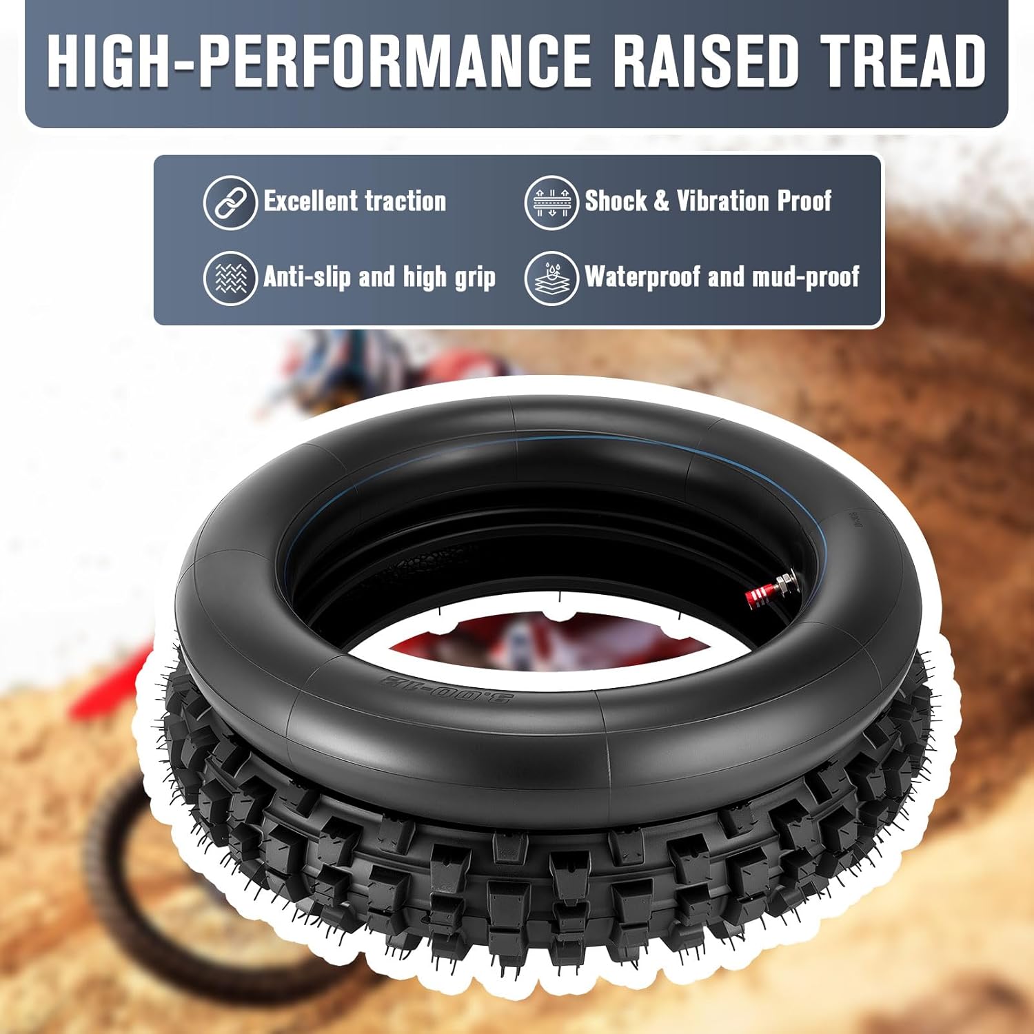 80/100-12 3.00-12 Back Rear Tire and Inner Tube,80/100-12 Dirt Bike Tire,12 Inch Rear Dirt Bike Tire compatible with Honda CRF70 XR70 Kawasaki KLX110 Yamaha TTR90 PW80 Pit Bike (Fit 90cc 110cc 125cc)